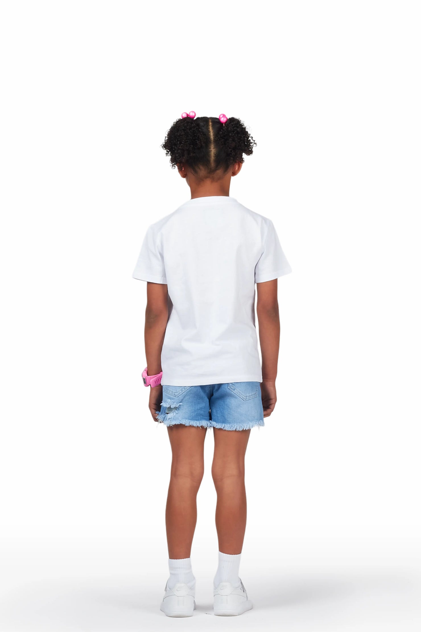 Girls Serilda White/Blue T-Shirt/Denim Short Set