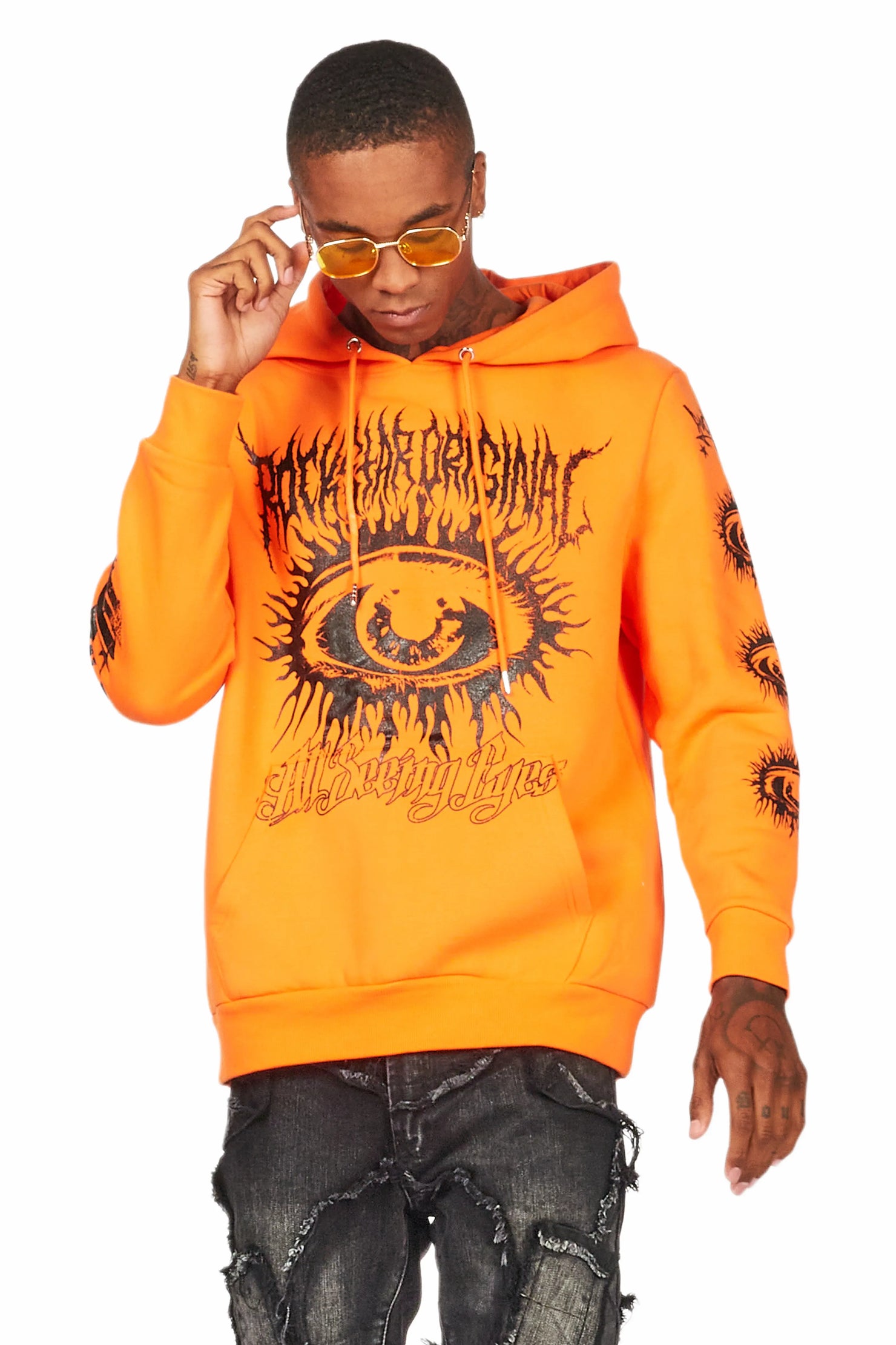 All Seeing Eyes Orange Graphic Hoodie