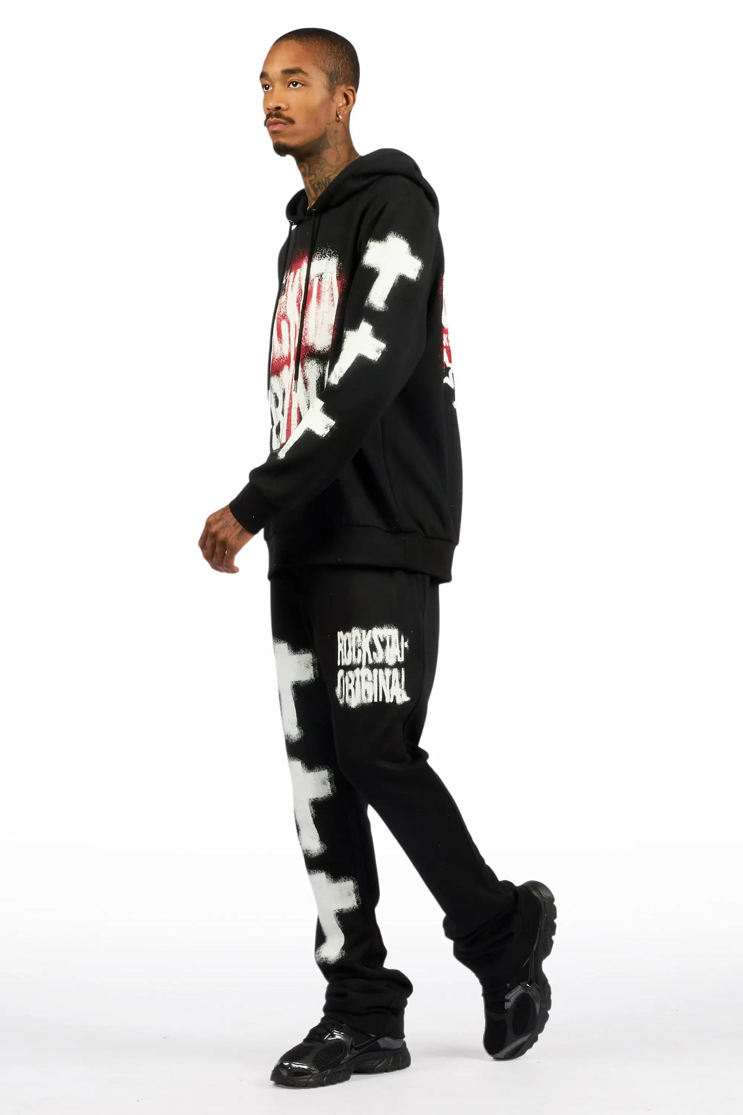 Crest Black Hoodie/Stacked Pant Track Set