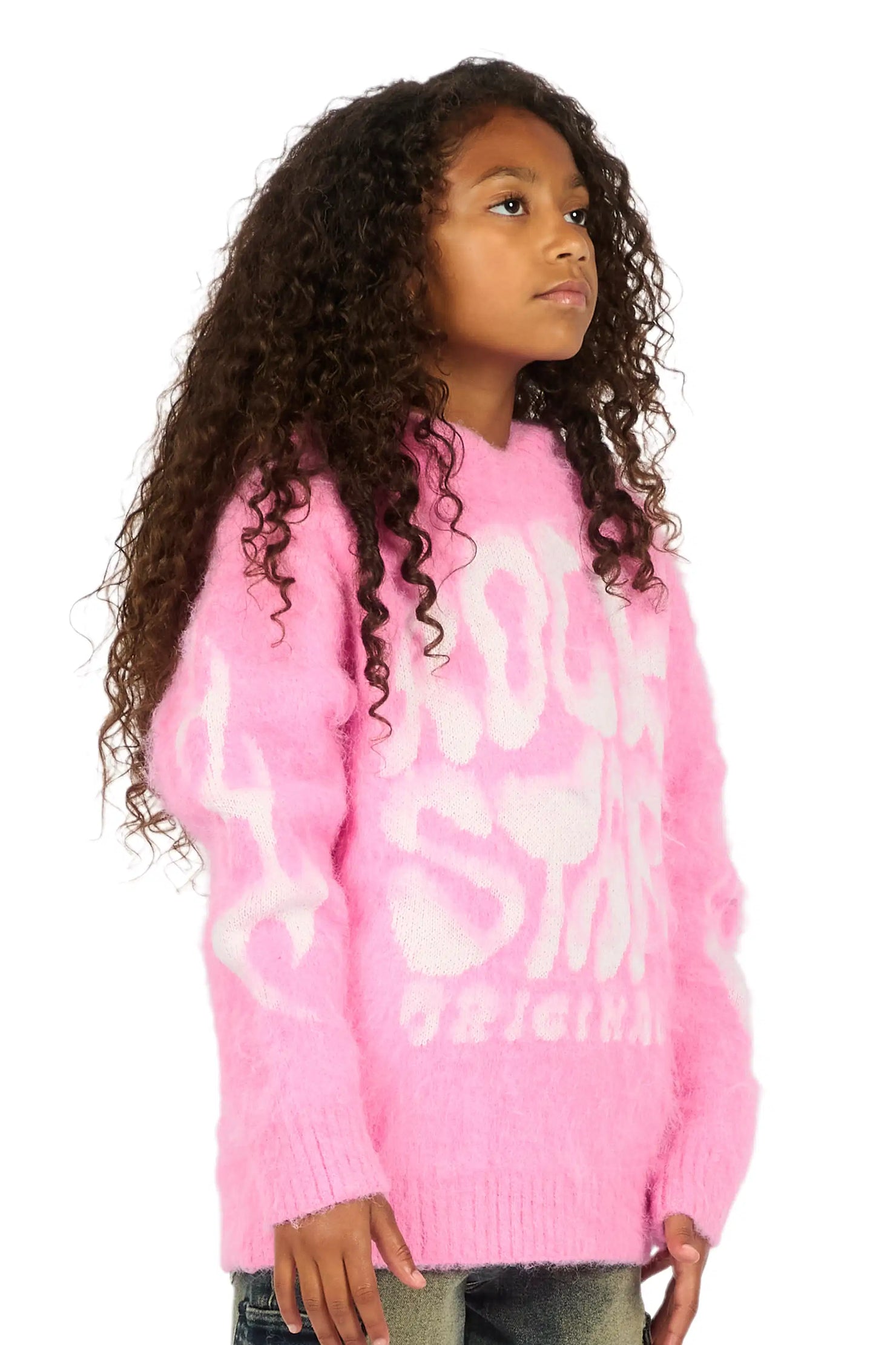 Girls Hakon Pink Graphic Knitted Mohair Hoodie