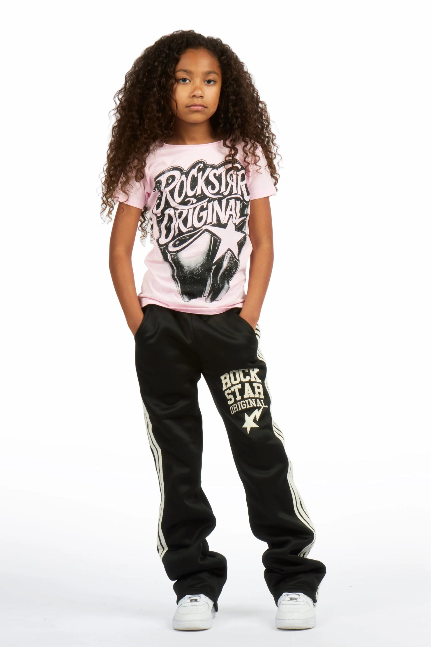 Girls Briana Black Stacked Flare Pant