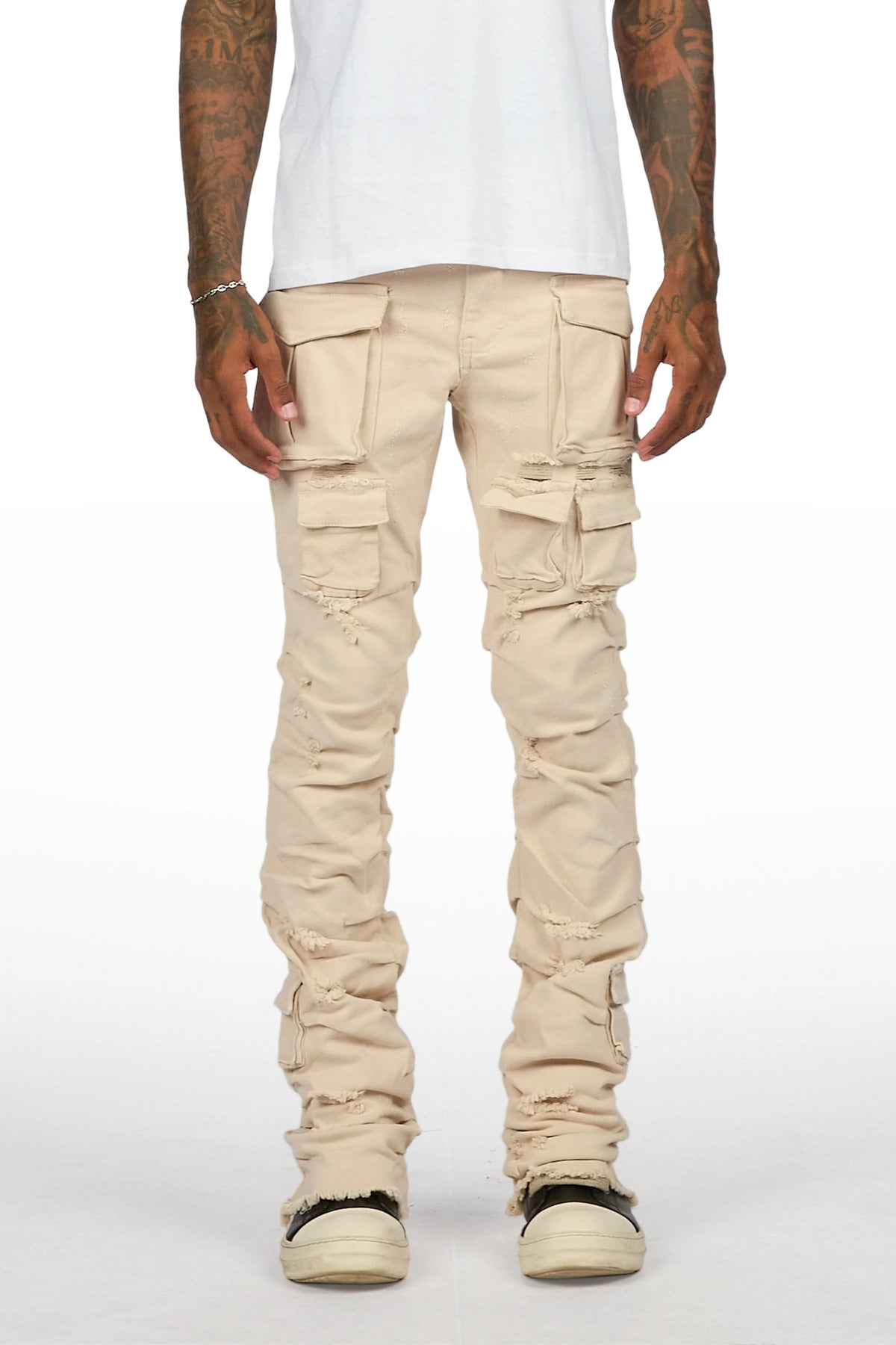 Gentry Beige Stacked Flare Jean