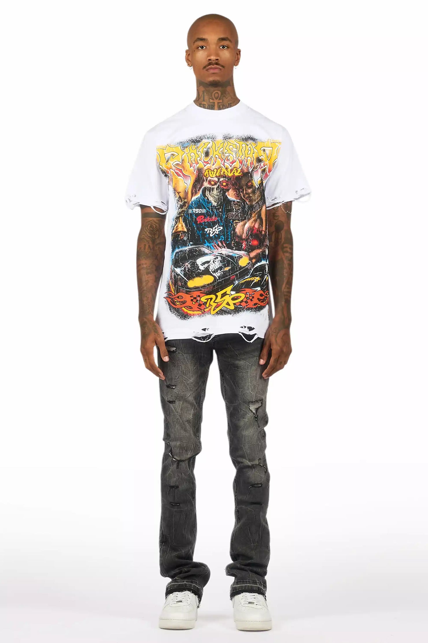 Avner Dark Grey Stacked Flare Jean