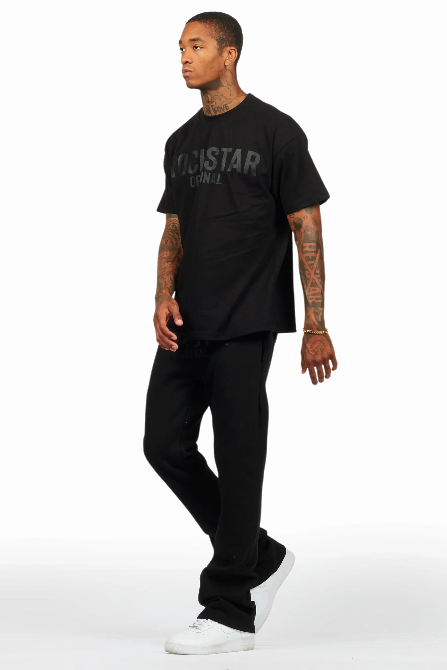 Sana Black/Black T-Shirt/Stacked Track Pant Set