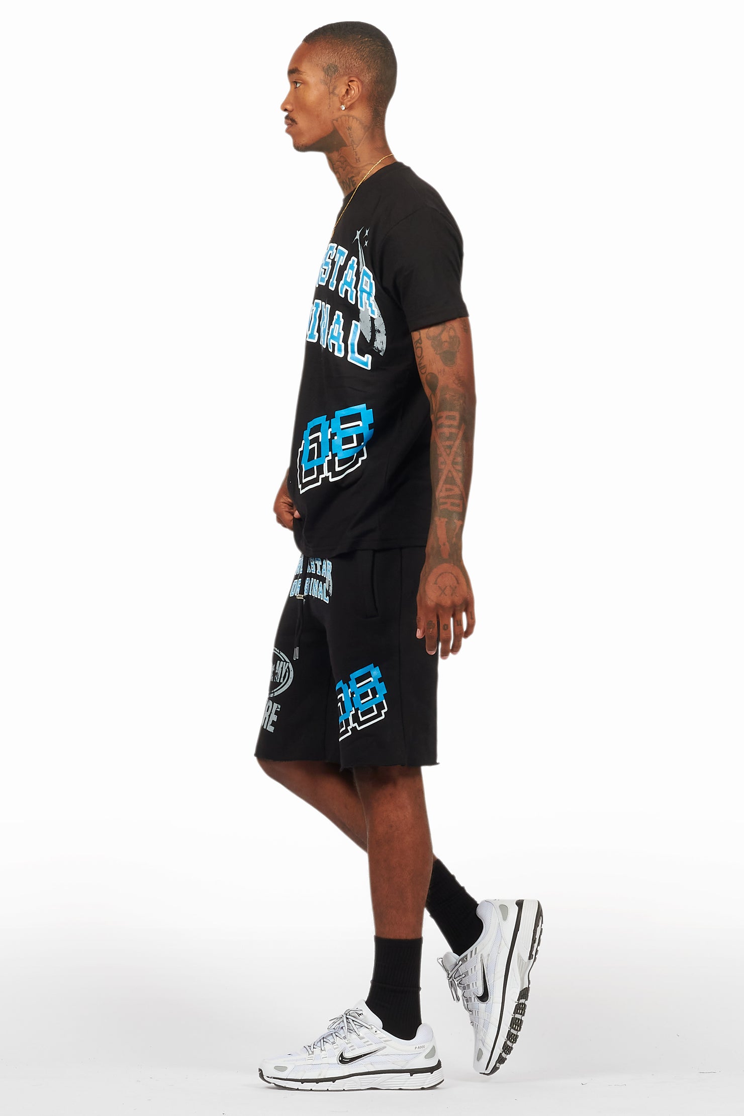 Macsen Black/Aqua T-Shirt/Short Set