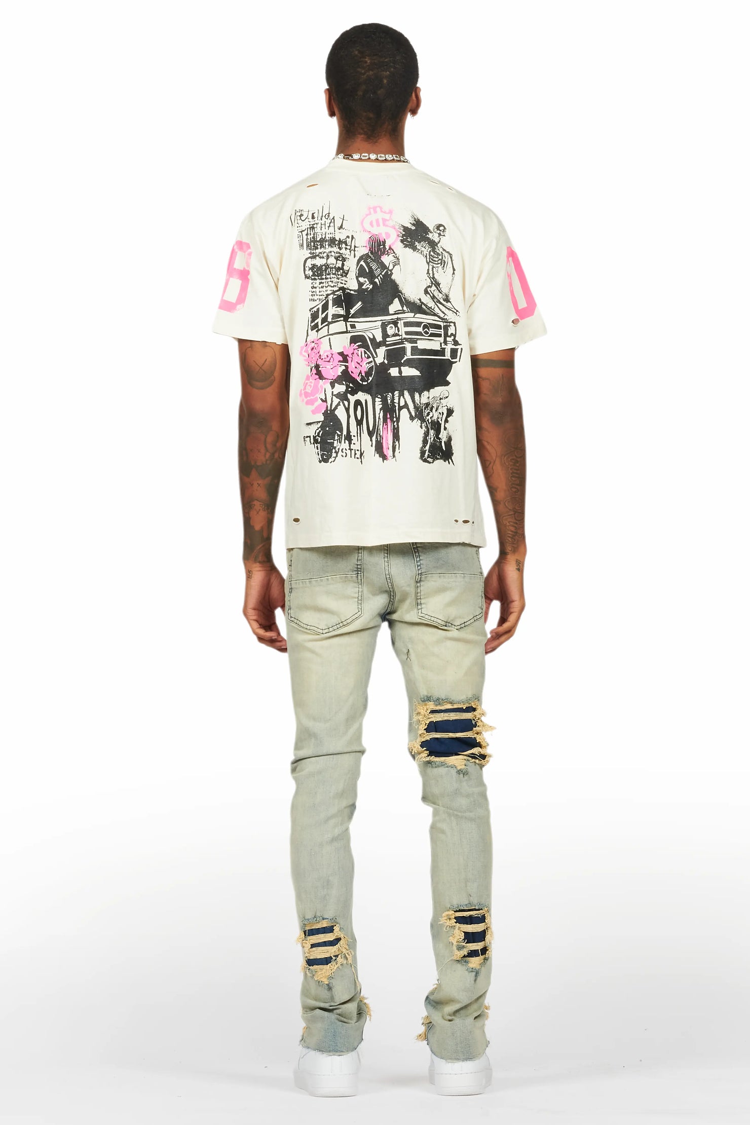 Grill Beige/Pink Graphic Oversized T-Shirt