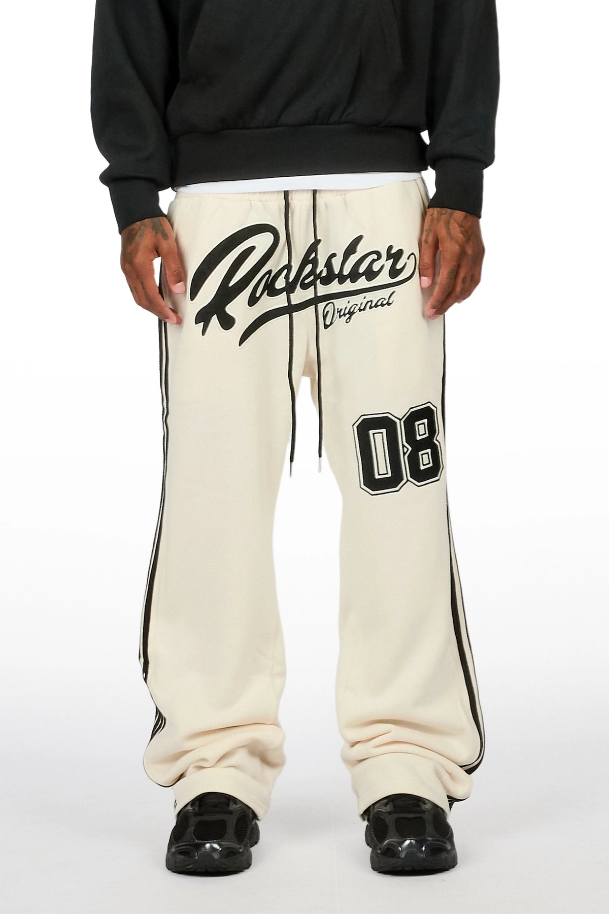 Yazan Black/Cream French Terry Relaxed Pant