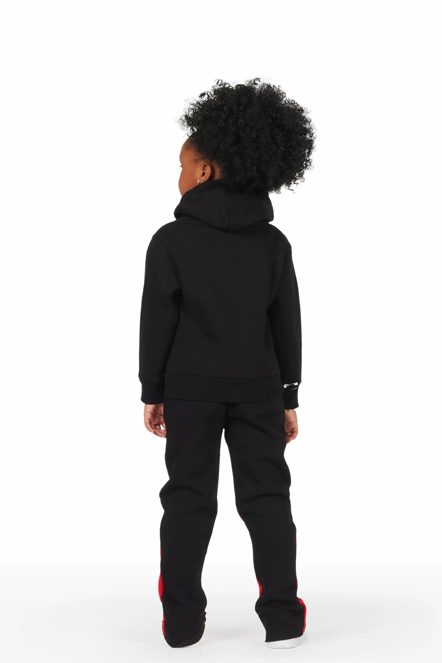 Girls Artie Black/Red Hoodie Stacked Flare Track Set