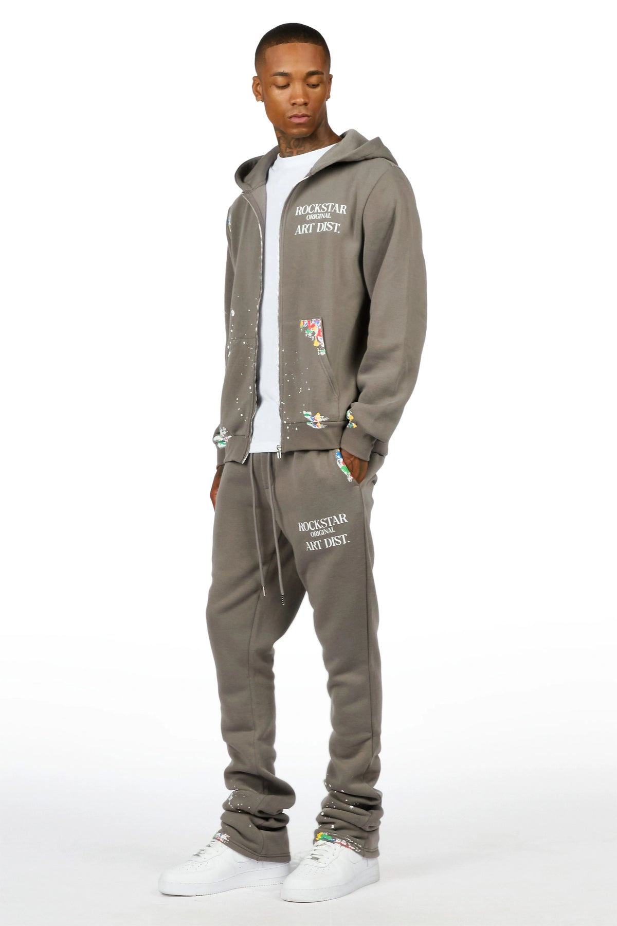 Art Dist Dark Grey Zip Up Hoodie/Stacked Track Set