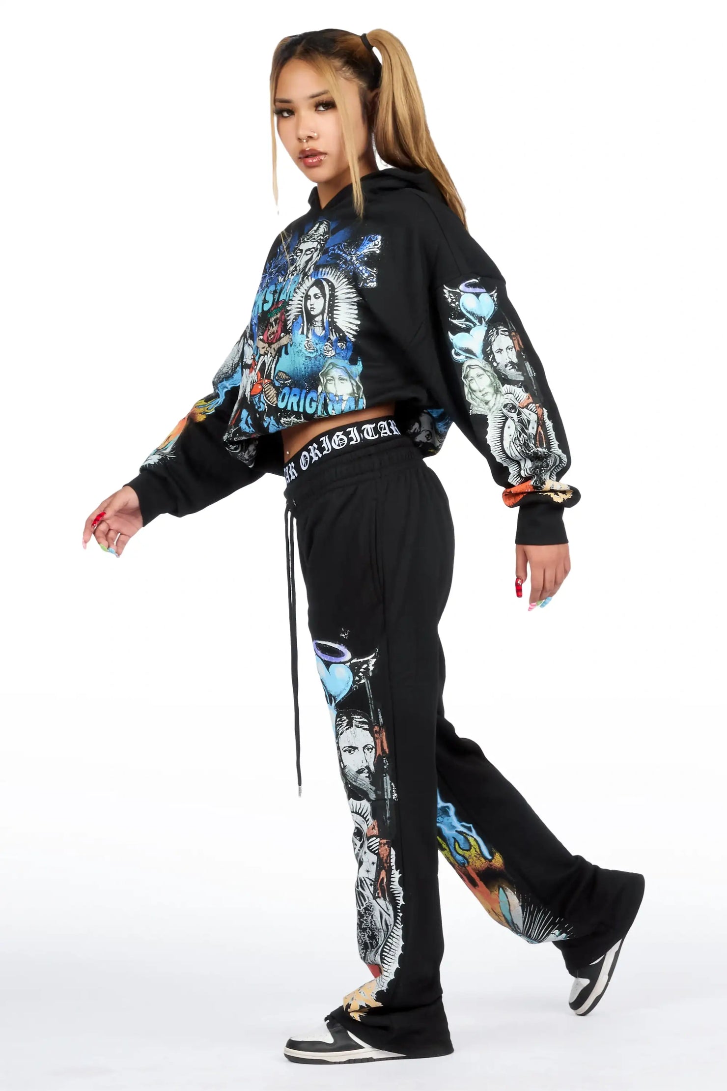 Obscura Black Graphic Baggy Fit Track Set