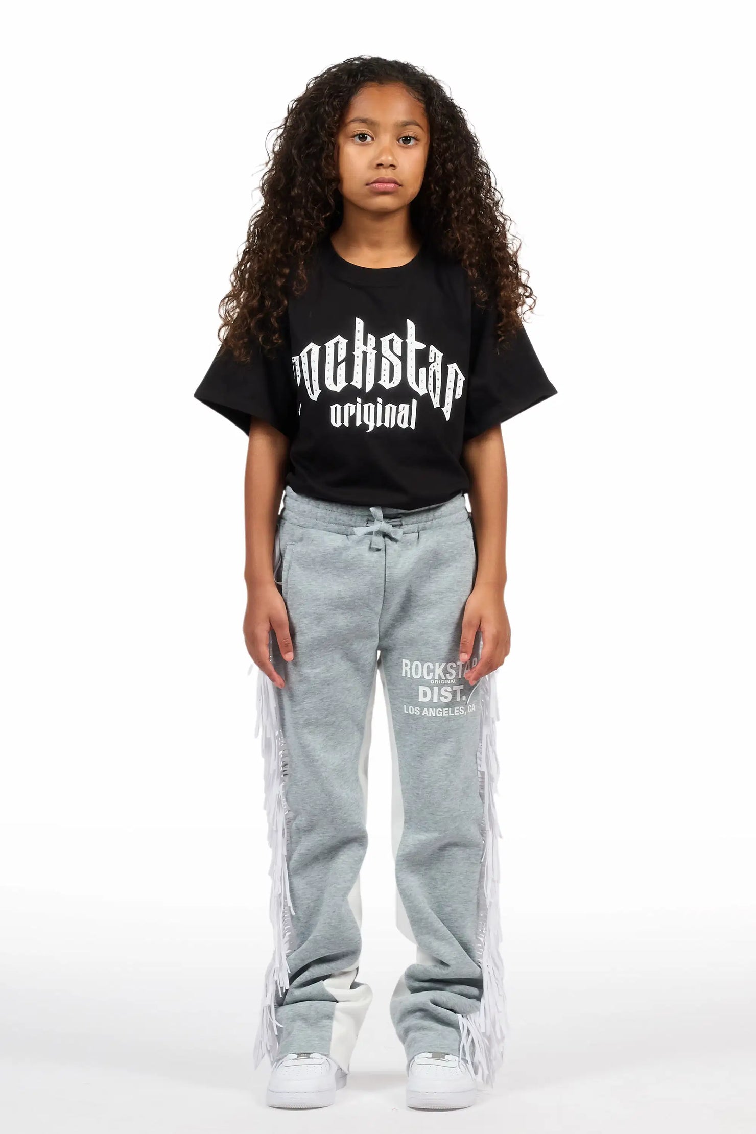Girls Kendra Grey Fringe Stacked Flare Pant