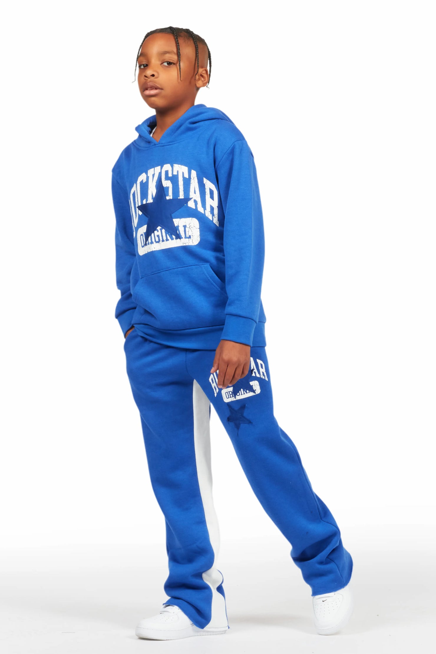 Boys Mallor Royal Blue Baggy Stacked Hoodie Track Set