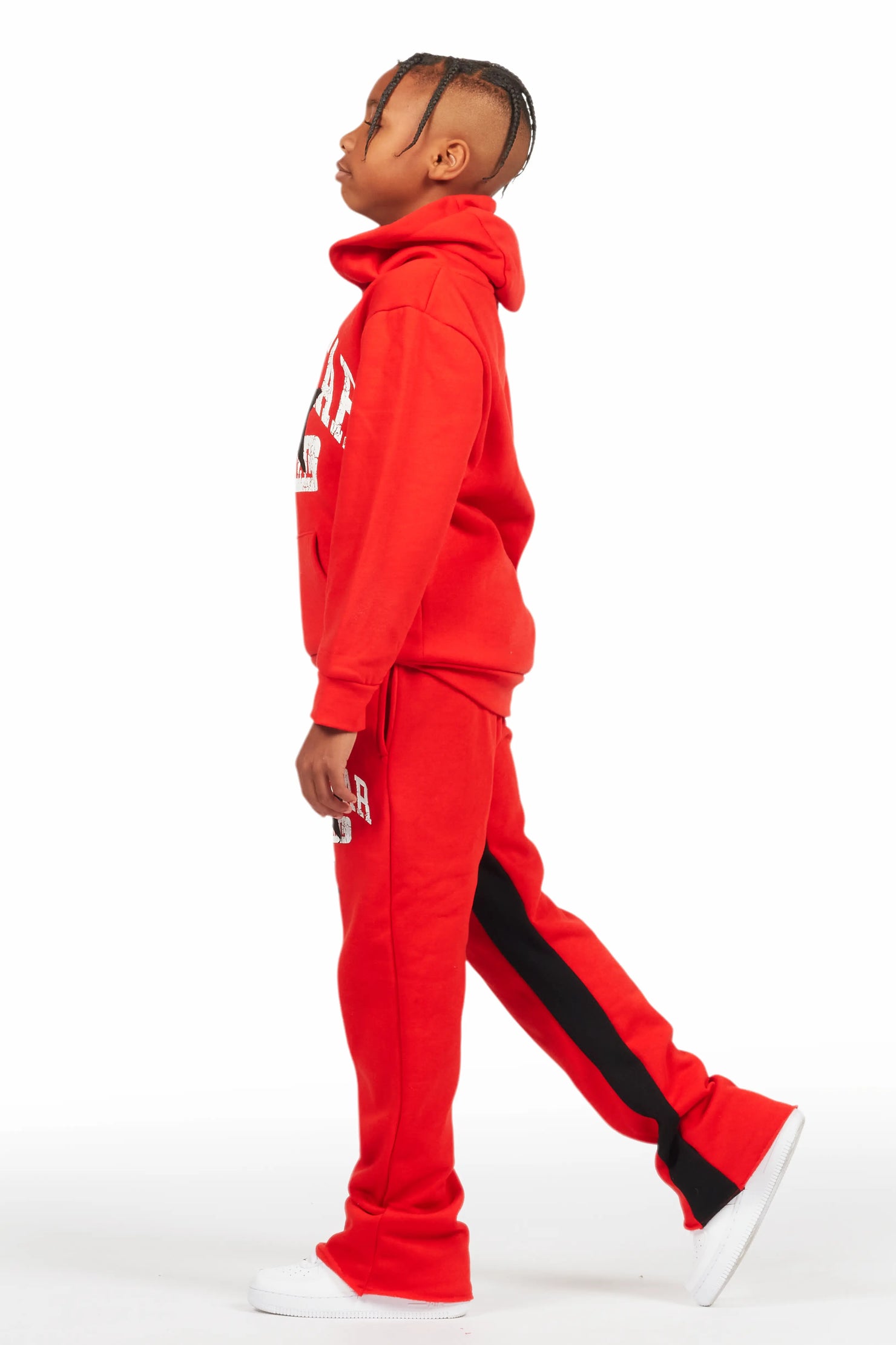 Boys Mallor Red/Black Baggy Stacked Hoodie Track Set