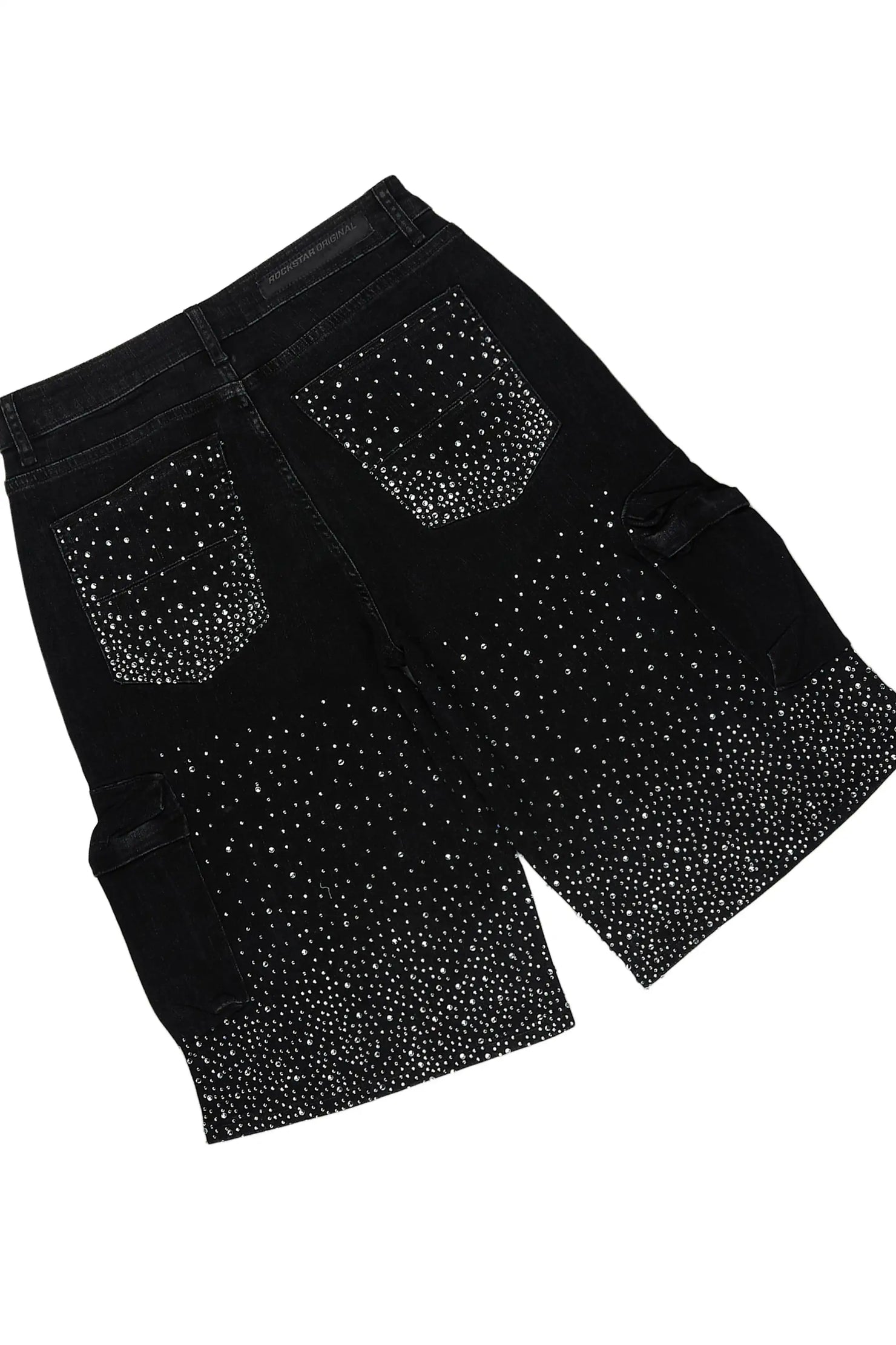 Keoni Black Rhinestone Cut Sleeve T-Shirt Denim Short Set