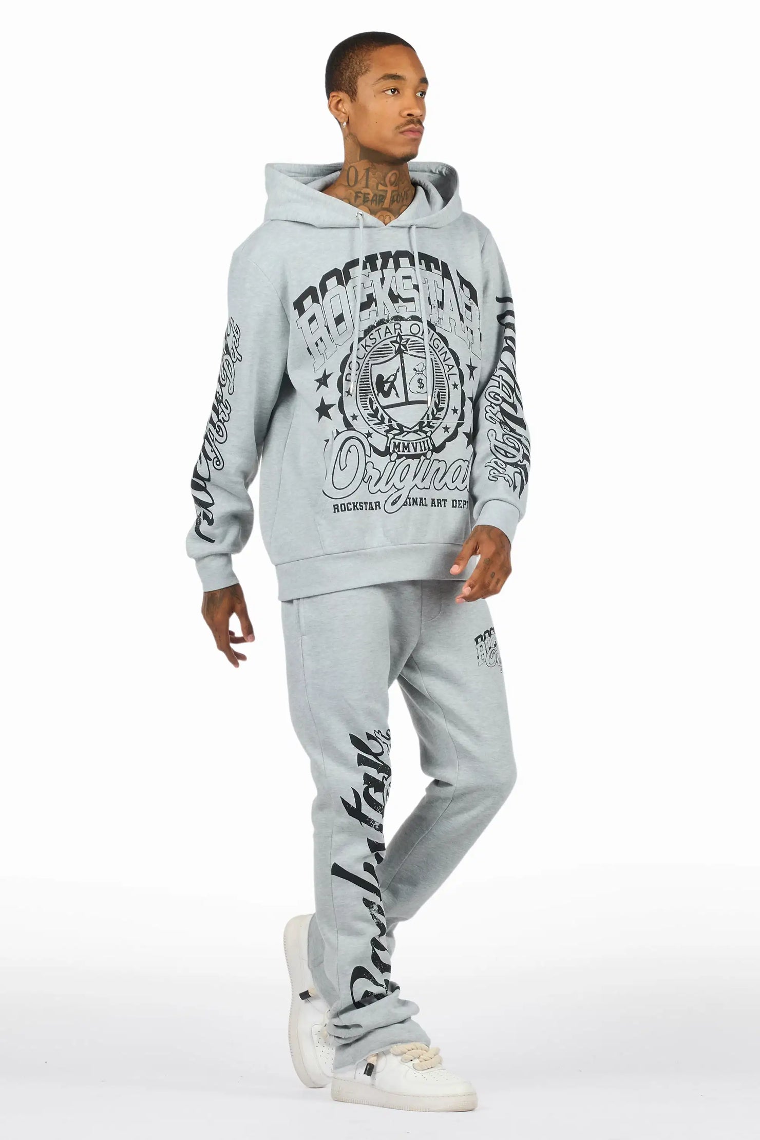 Blazon Heather Grey Hoodie/Stacked Pant Track Set