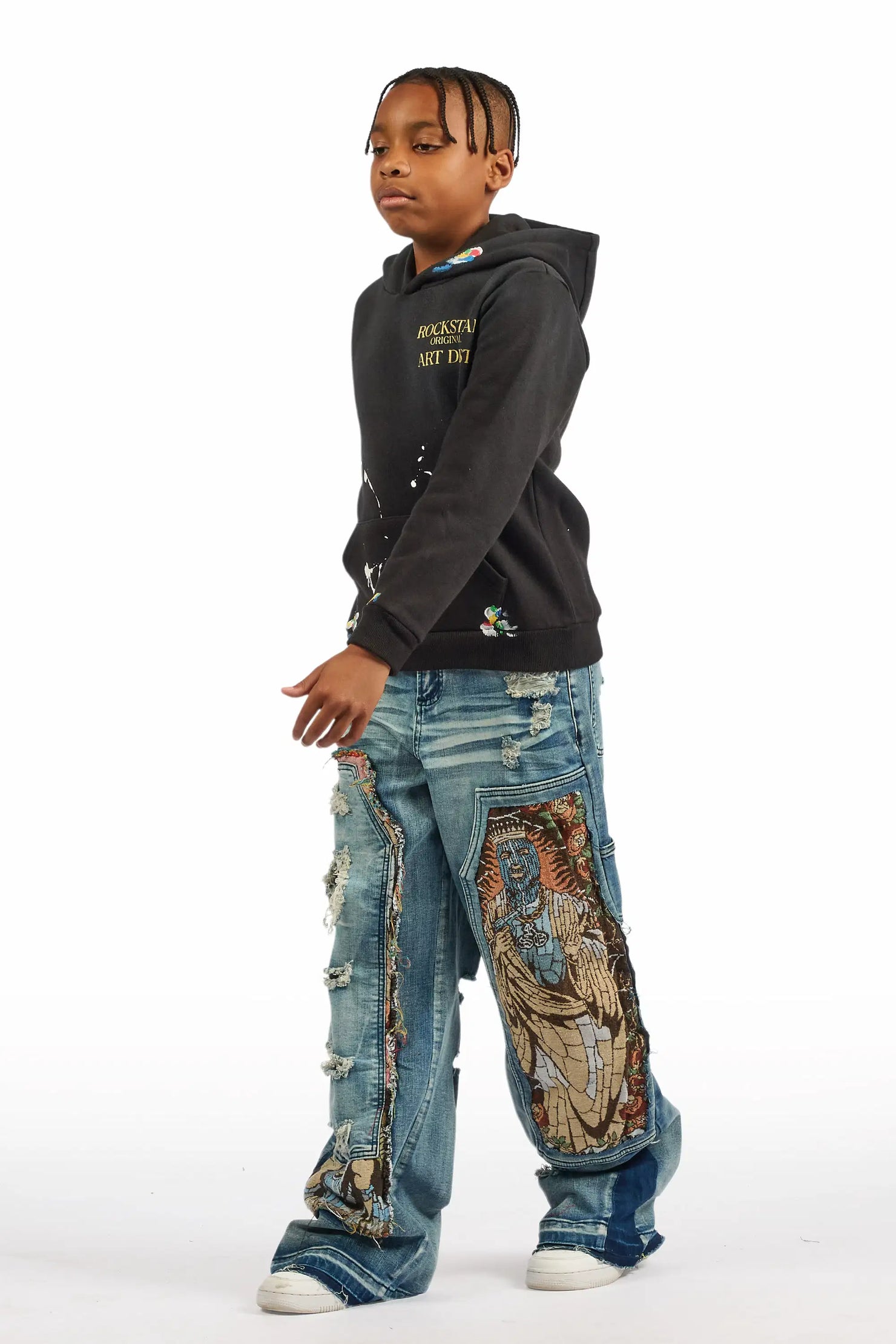 Boys Palmer Black Hoodie & Yanis Blue Baggy Jean Set