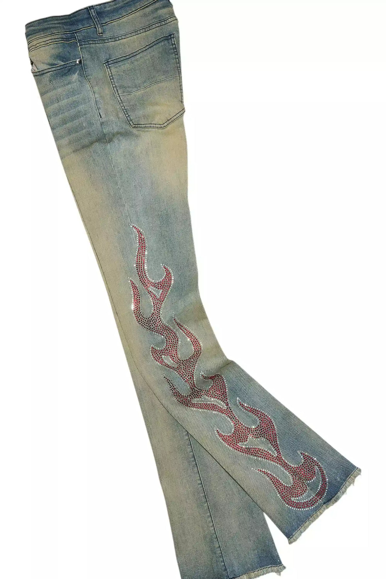 Sword Vintage Blue Rhinestone Stacked Flare Jean