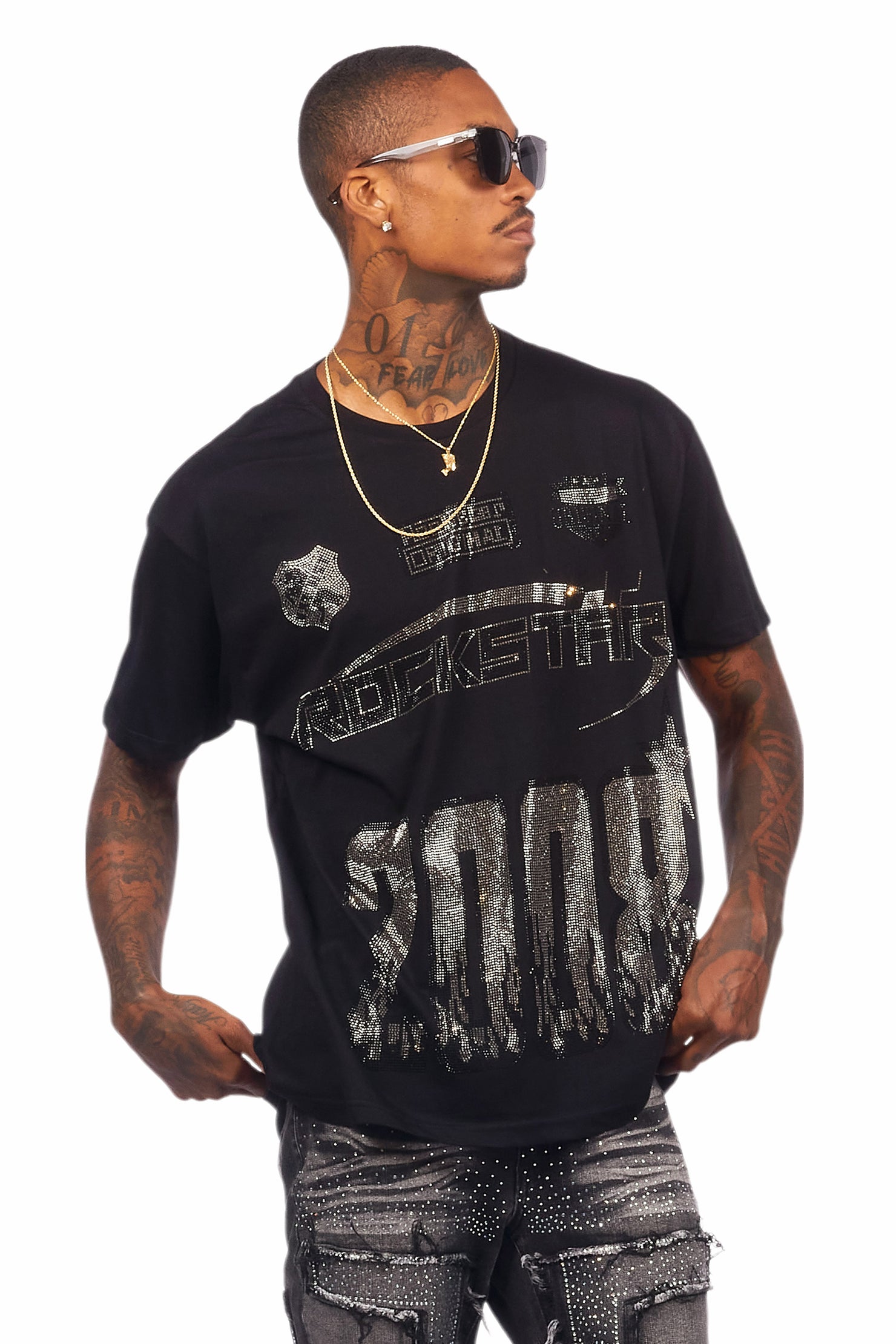 Brazen Black Graphic Rhinestone T-Shirt