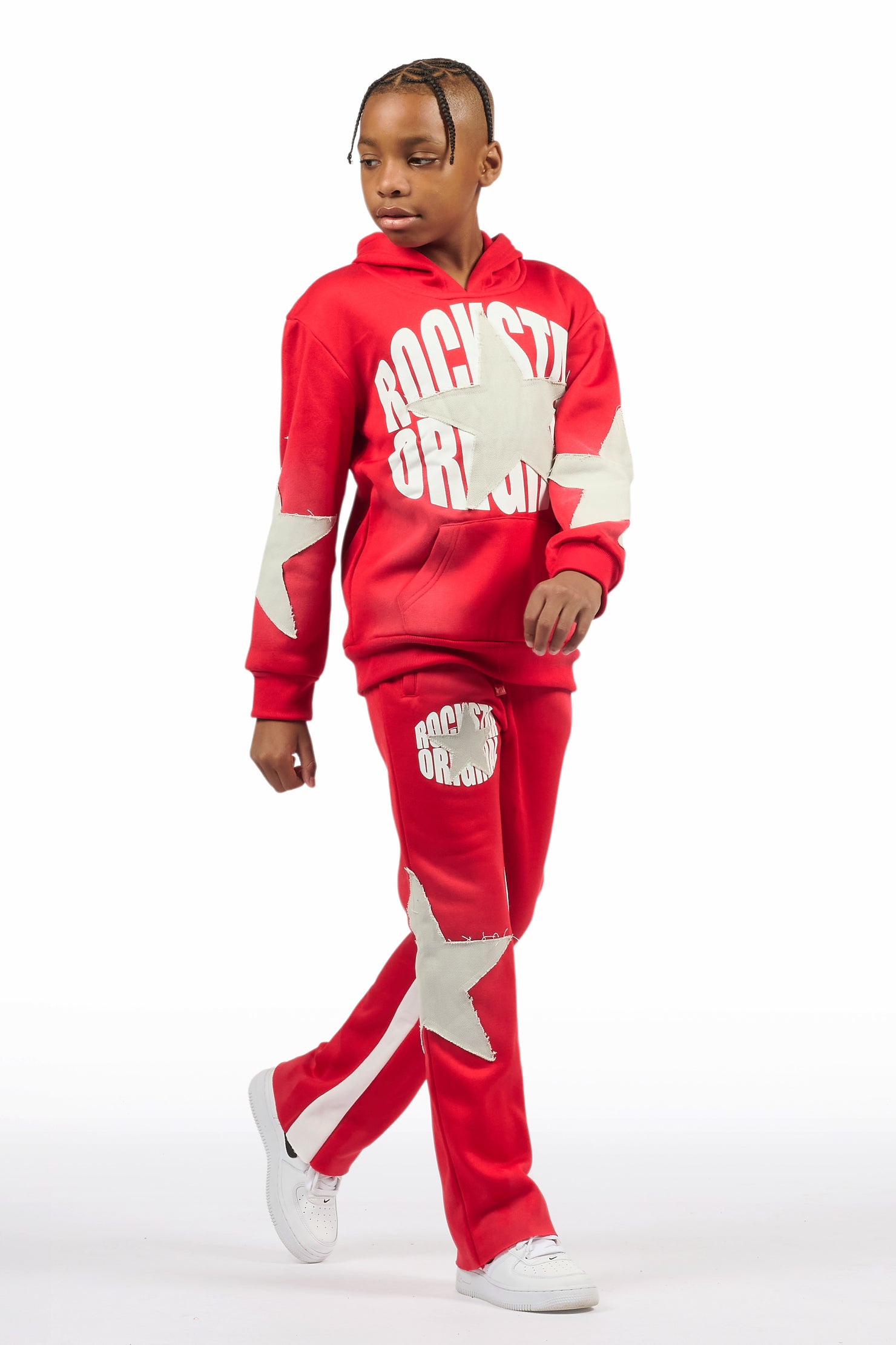 Boys States Red/Heather Grey Stacked Hoodie Track Set