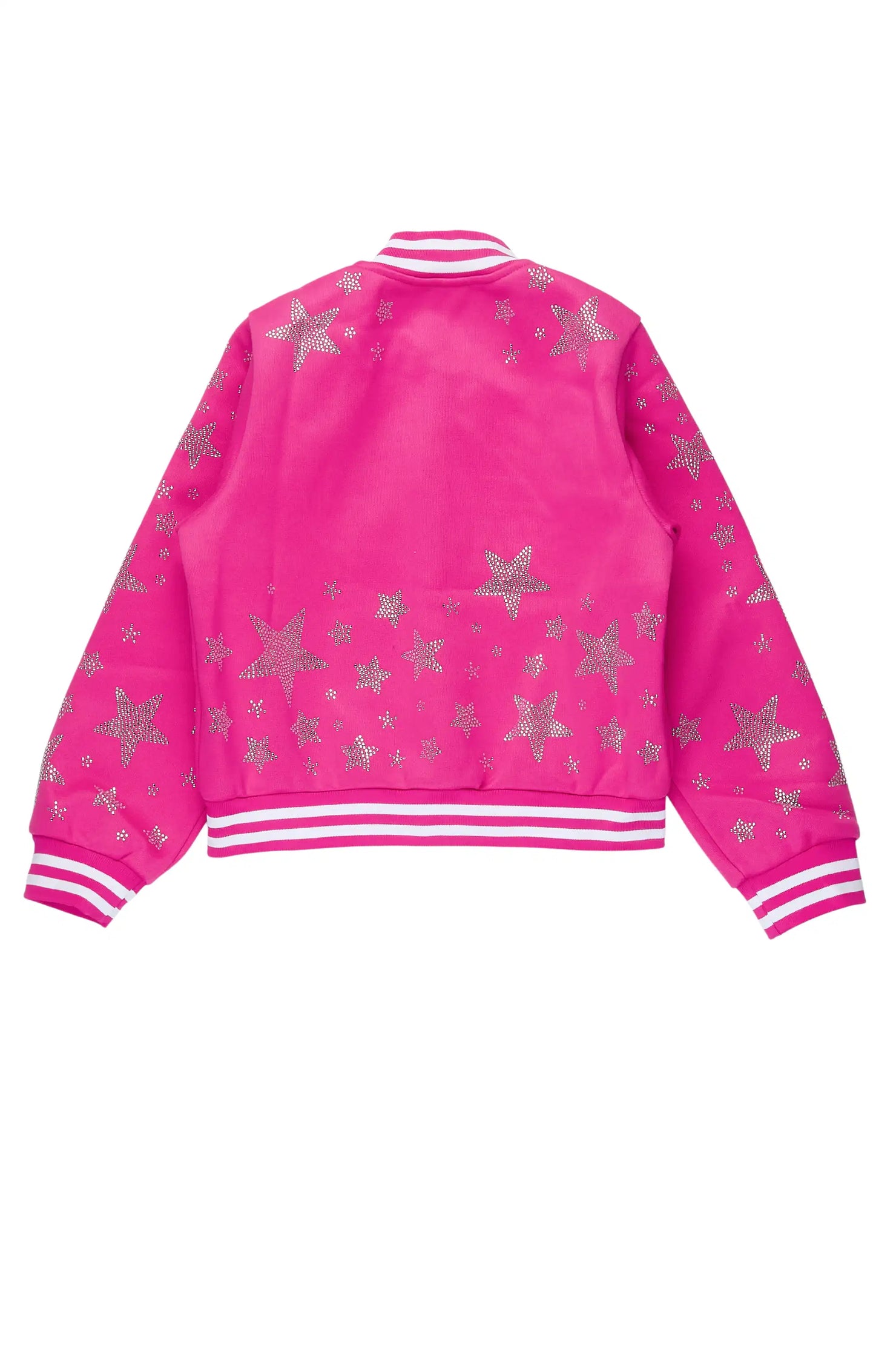 Girls Shanda Pink Crop Varsity Jacket