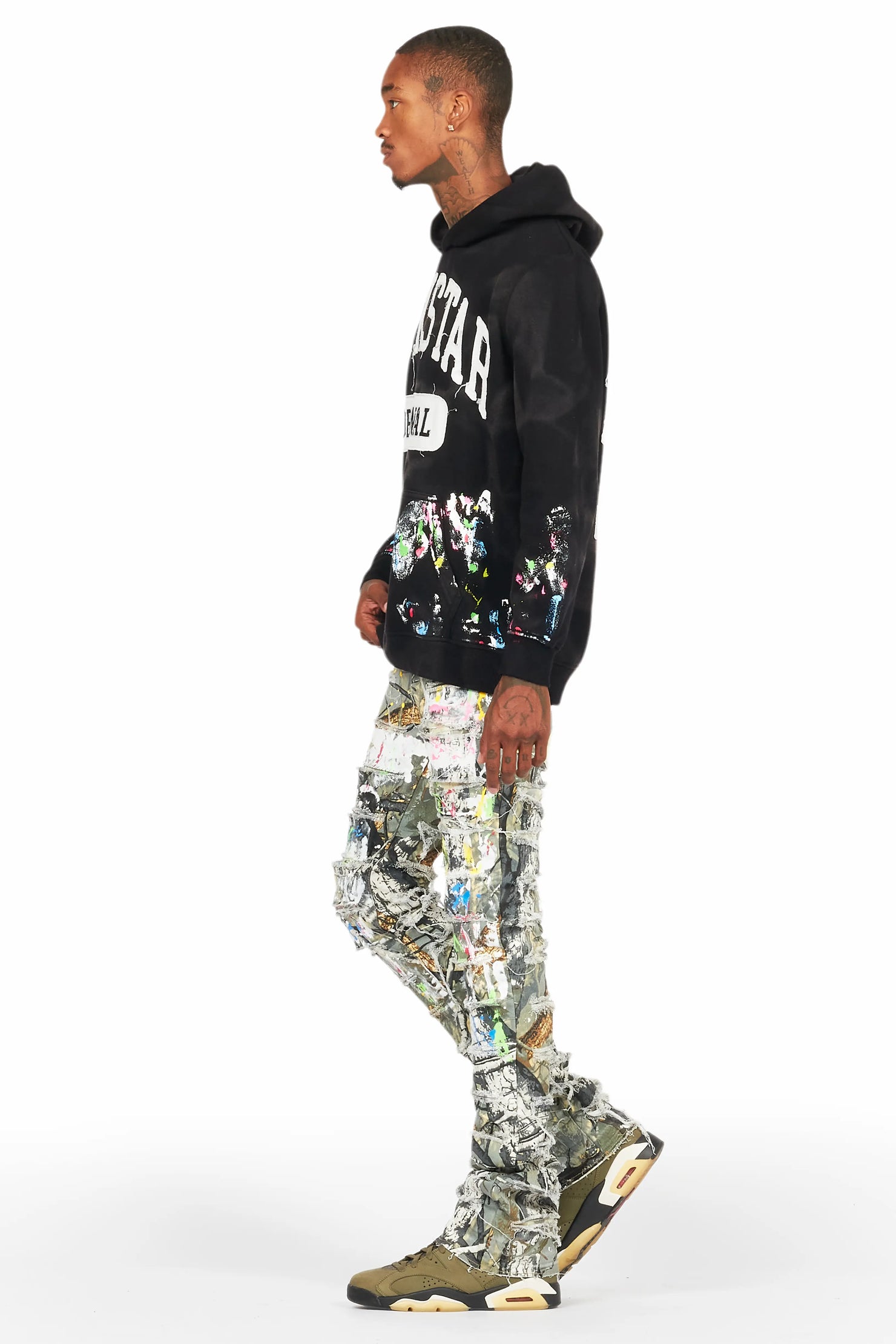 Akello Green Camo Painter Stacked Flare Jean