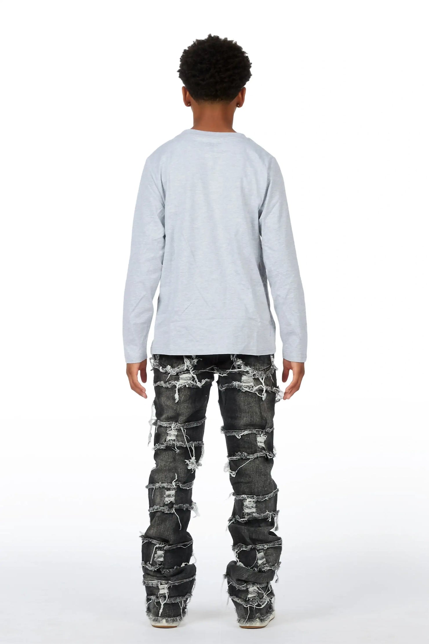 Boys Cobain Grey/Black T-Shirt Stacked Jean Set