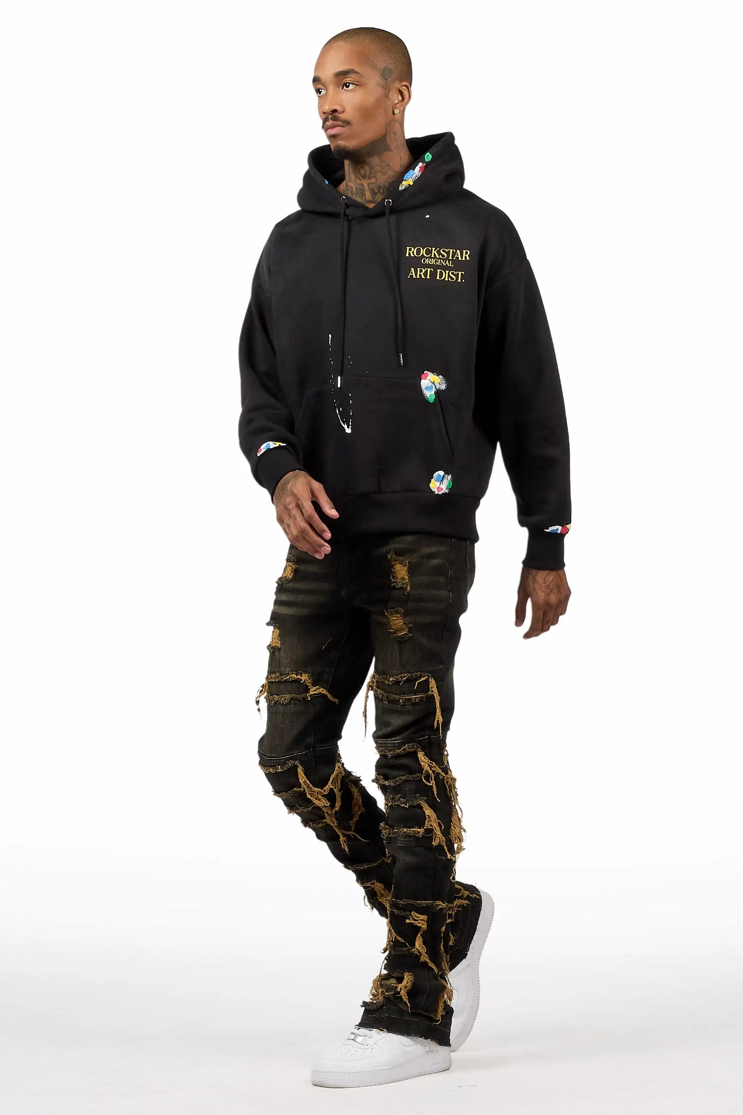 Palmer Black Relaxed Hoodie & Vasco Tint Grey Stacked Flare Jean Set