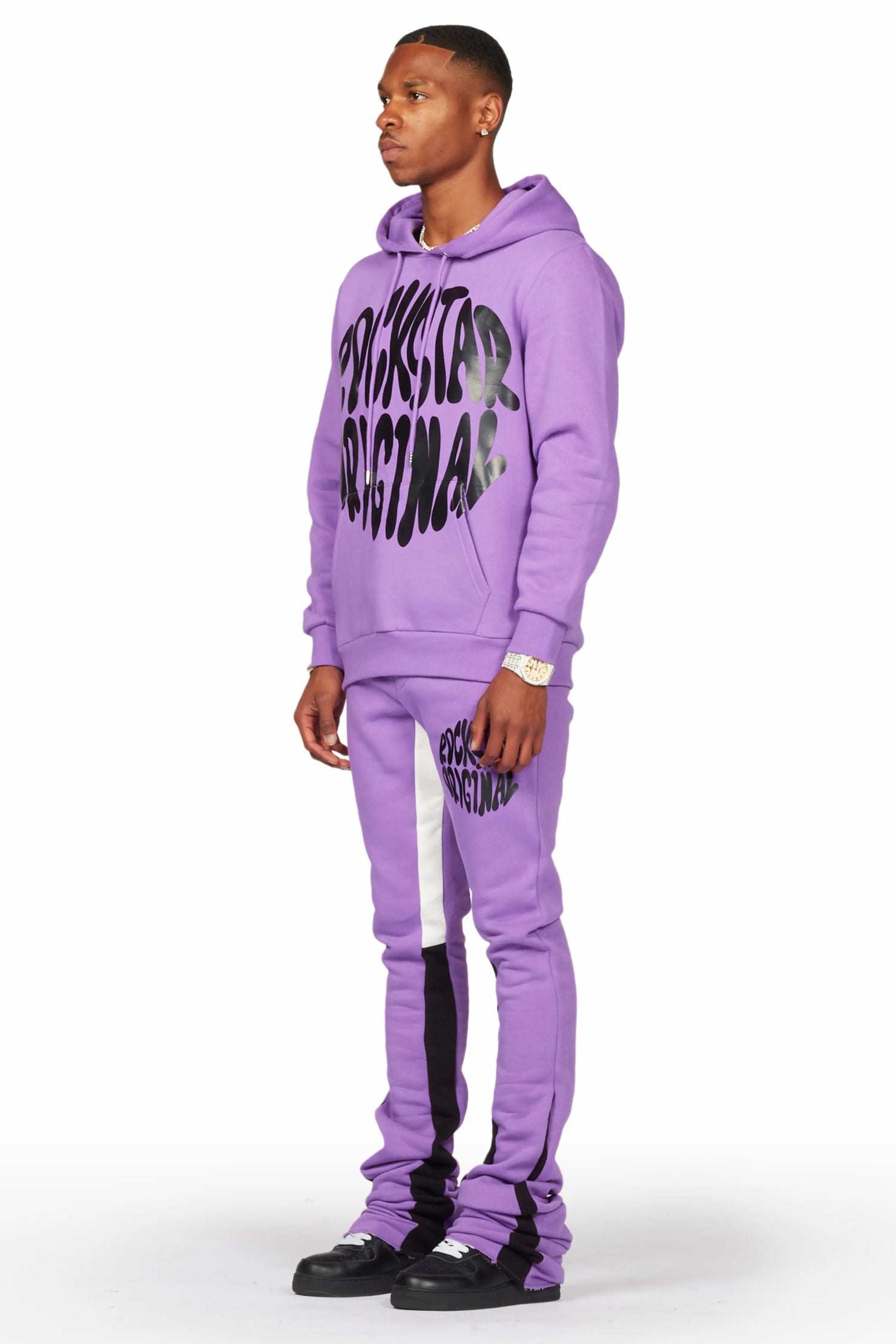 Thierry Purple Super Stacked Flare Track Pant Set