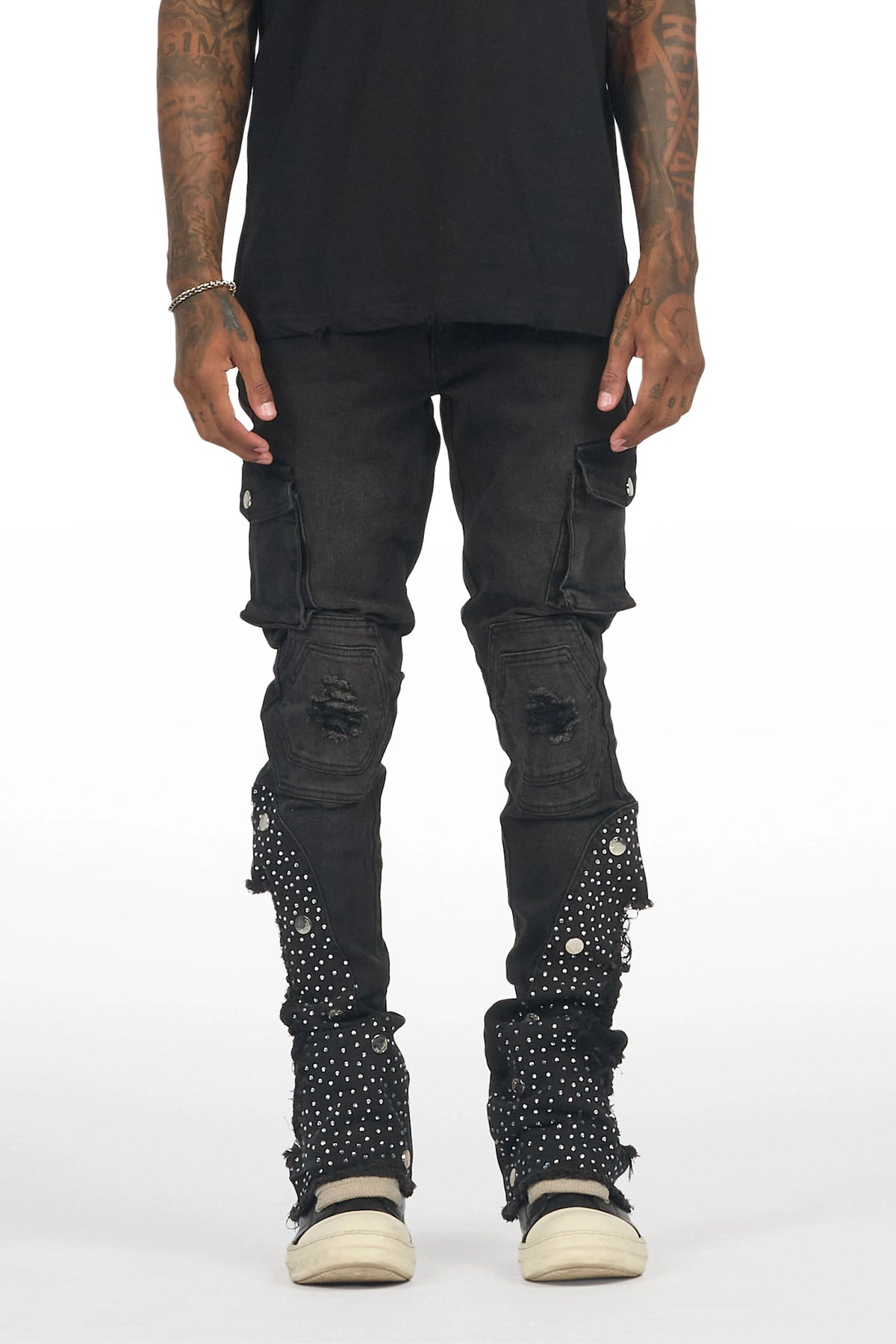 Delevan Black Rhinestone Stacked Fit Jean