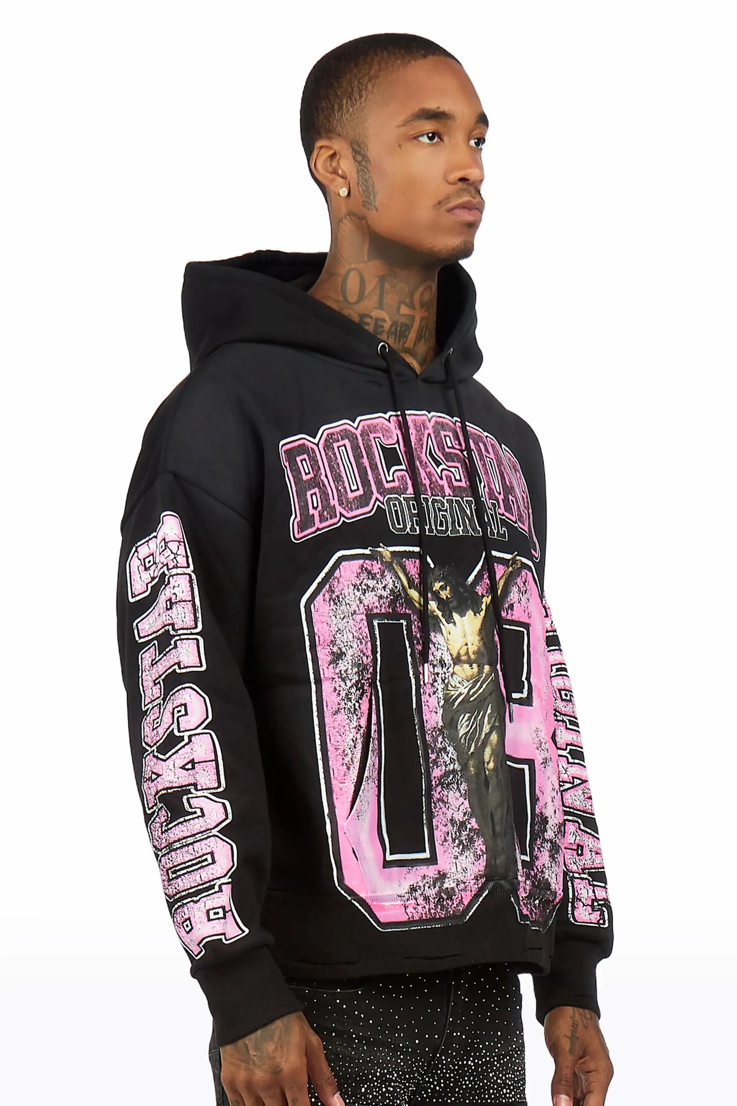 Fields Black Distressed Graphic Relaxed Hoodie