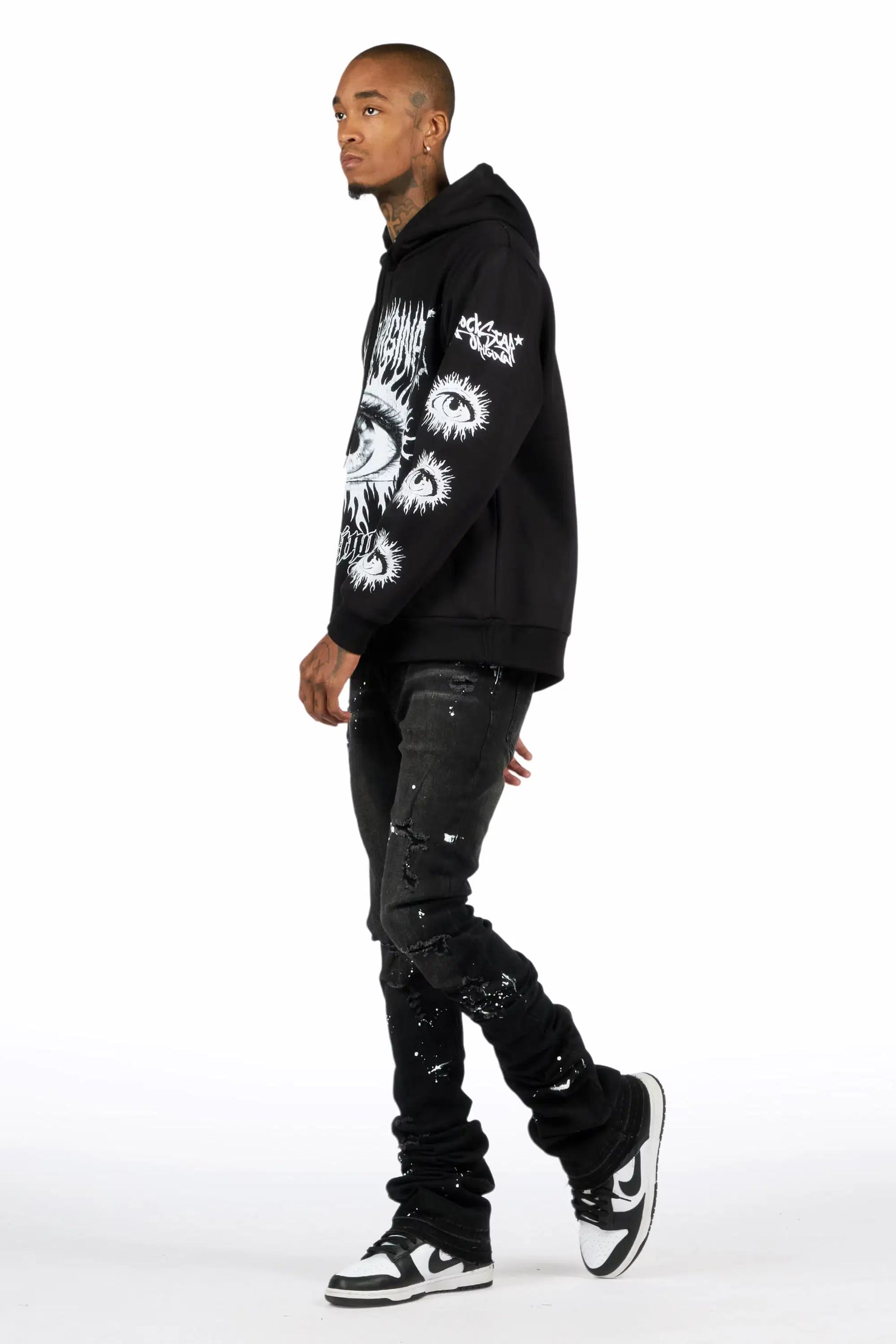All Seeing Eyes Black/Black Hoodie/Super Stacked Flare Jean Set
