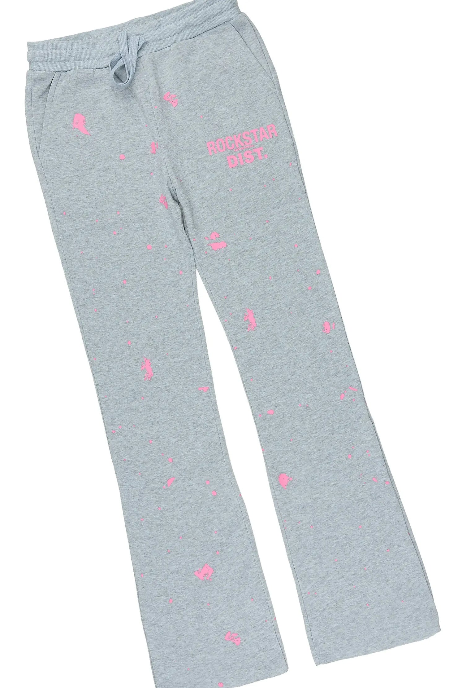 Girls Halloway Heather Grey/Pink Zip Up Stacked Flare Track Set