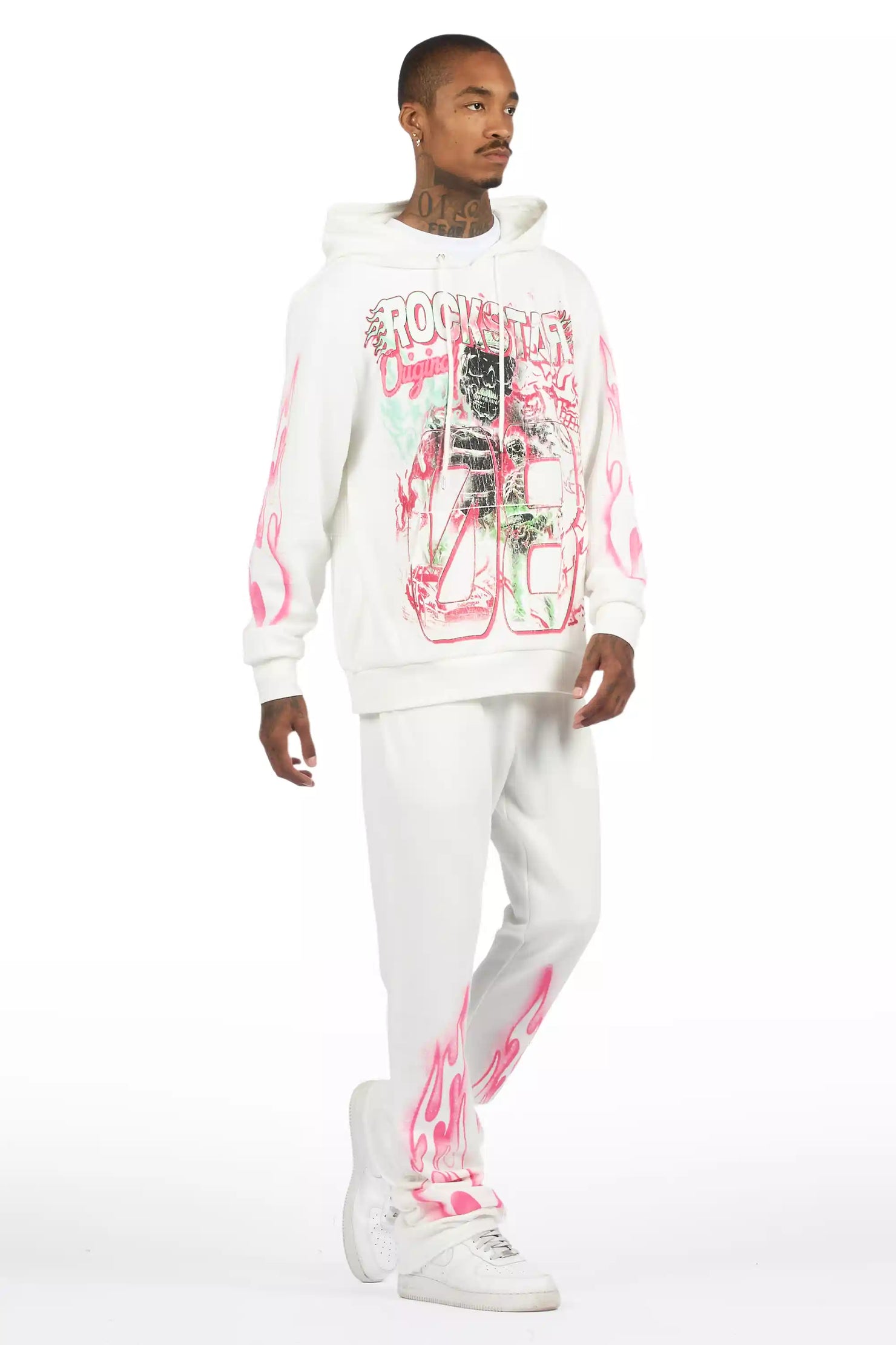 Eros White Hoodie/Stacked Pant Track Set