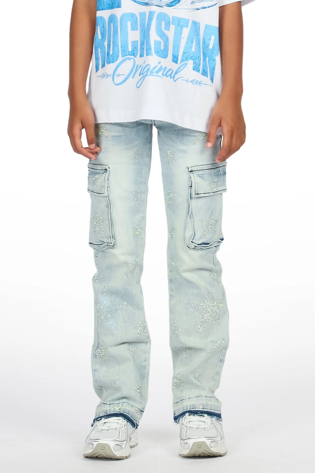 Girls Kendrica Light Wash Rhinestone Stacked Jean