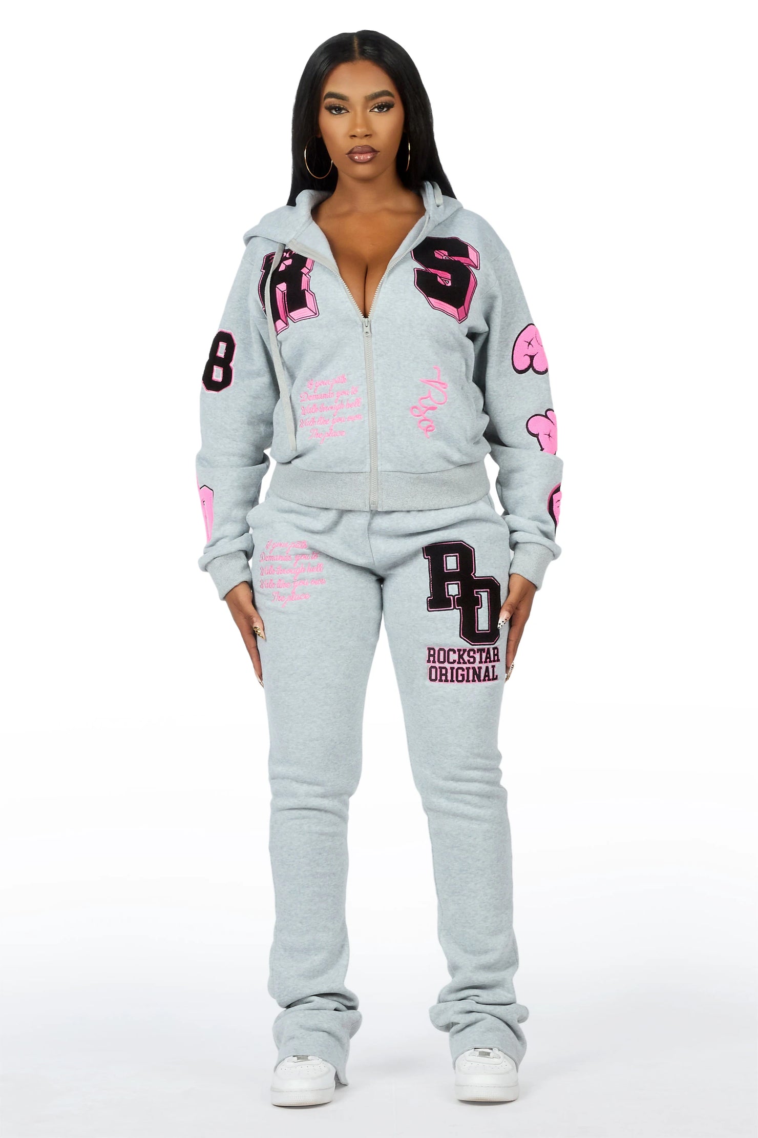 Leslee Grey/Pink Super Stacked Track Set