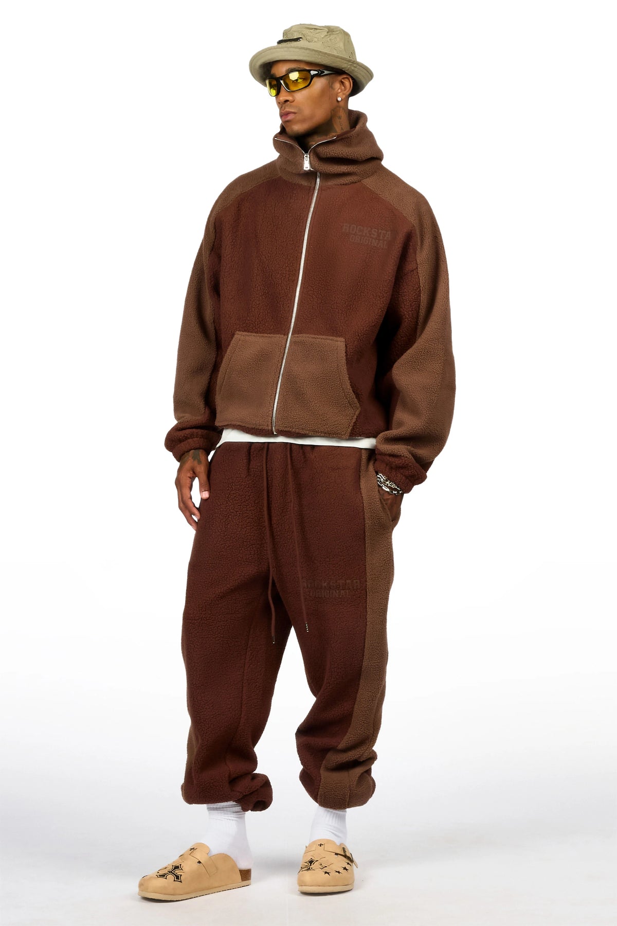 Minero Sherpa Brown Zip Up Hoodie/Jogger Track Set