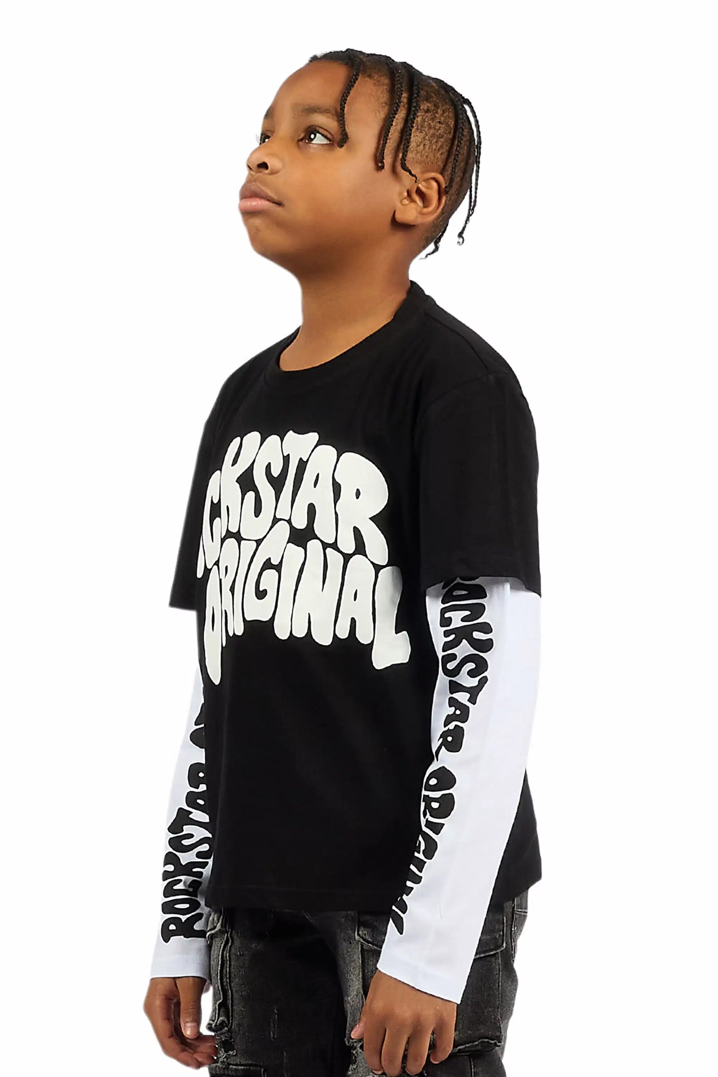 Boys Monit Black/White Double Layer Graphic T-Shirt