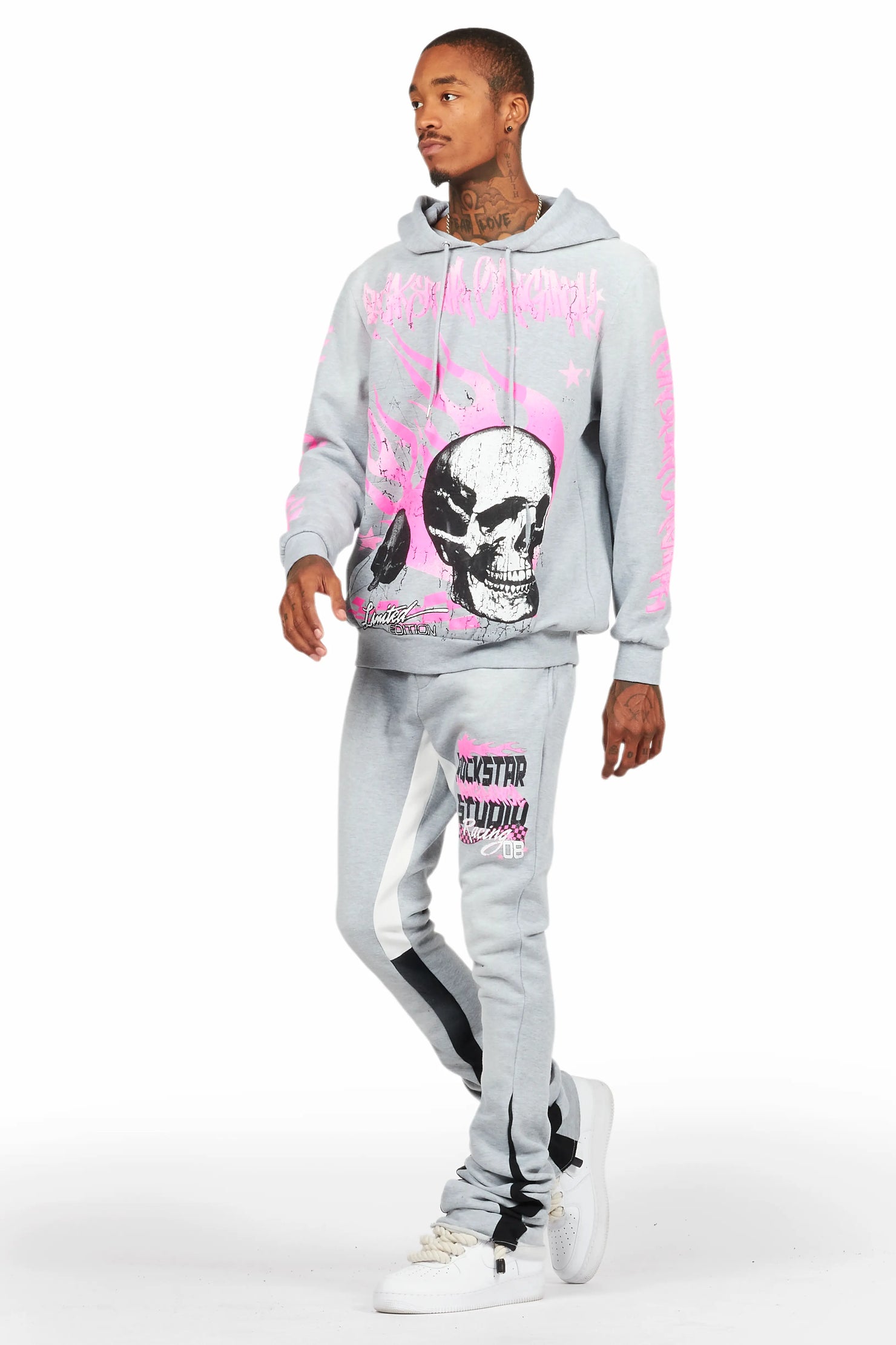 Anneso Heather Grey Super Stacked Hoodie Track Set