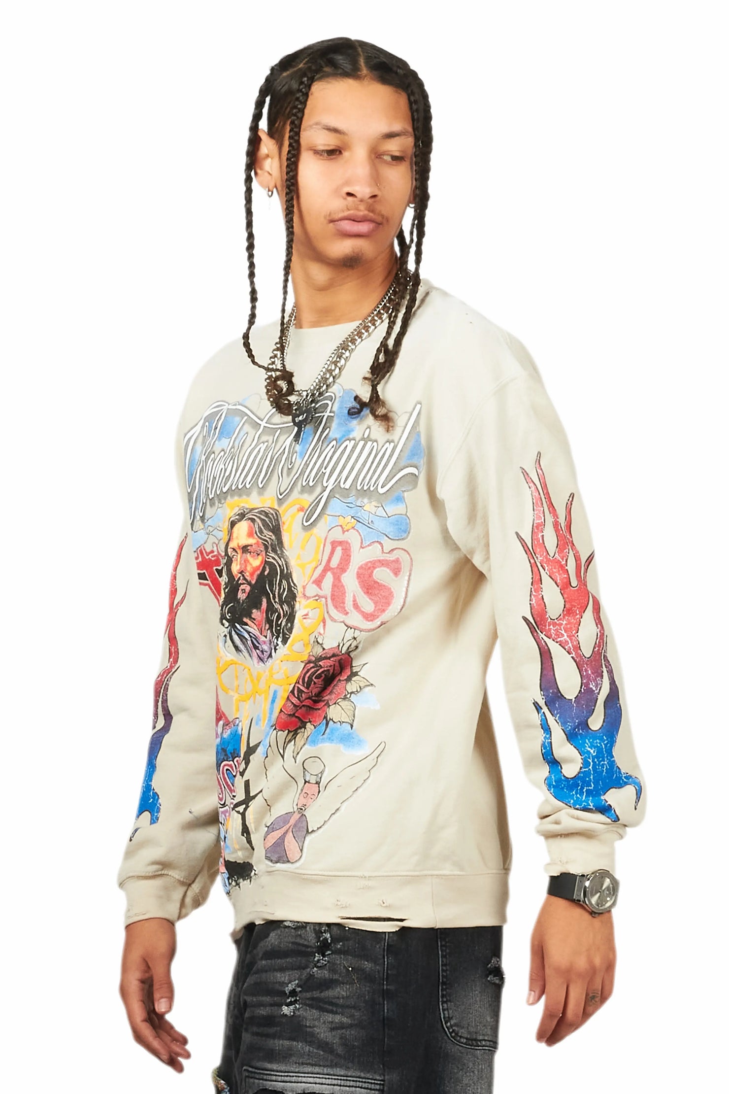 Tadashi Beige Graphic Crewneck