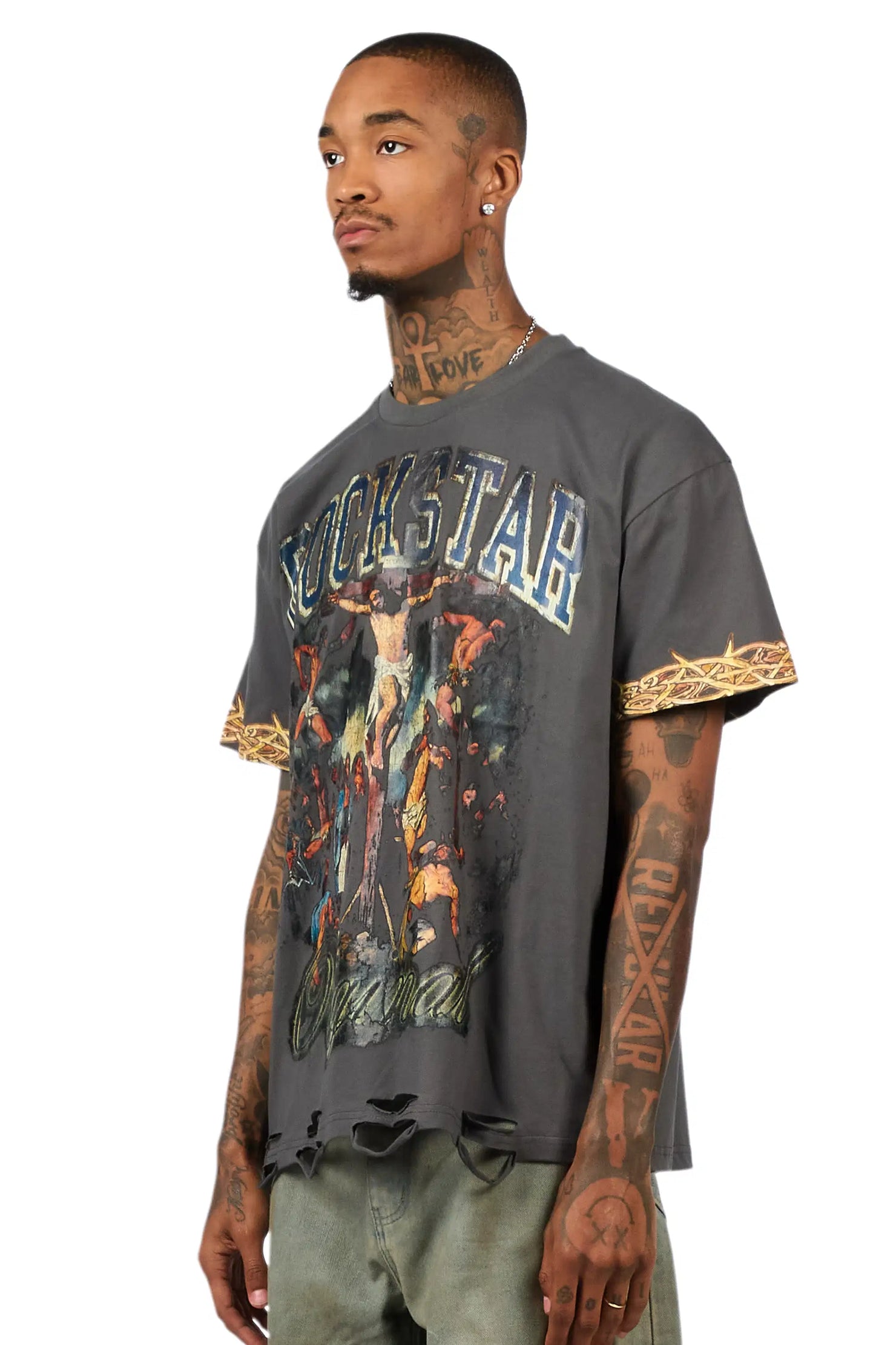 Waller Charcoal Distressed Oversized Graphic T-Shirt