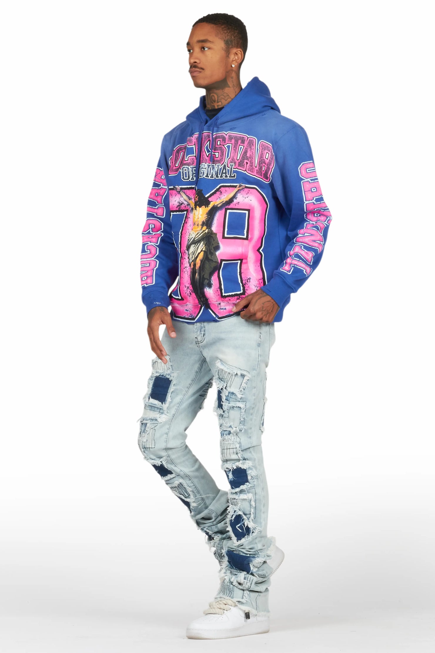 Fields Royal/Light Blue Hoodie/Super Stacked Flare Jean Bundle