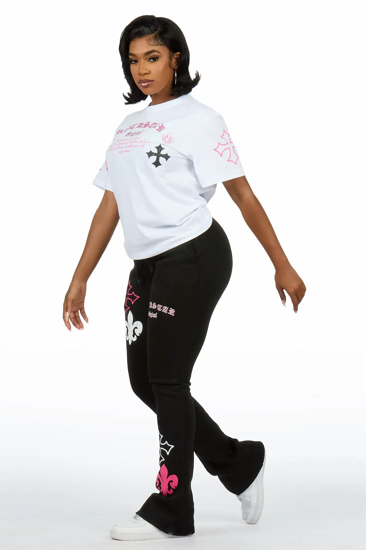 Deshunique White/Black T-Shirt Stacked Track Set
