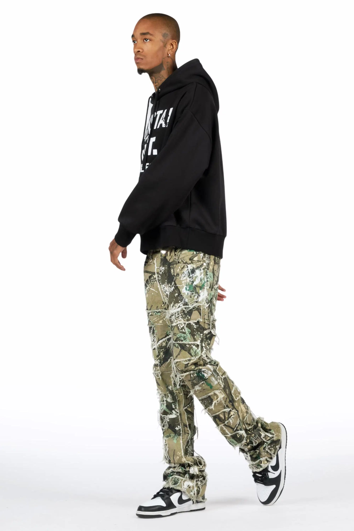 Saxon Black/Camo Hoodie/Stacked Flare Jean Set