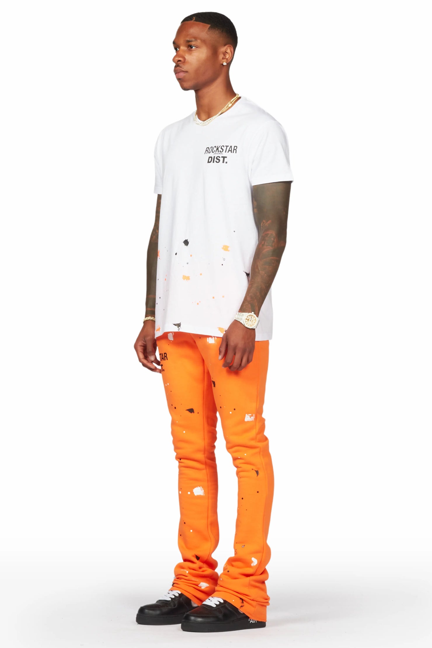 Raffer White/Orange T-Shirt/Stacked Flare Pant Set