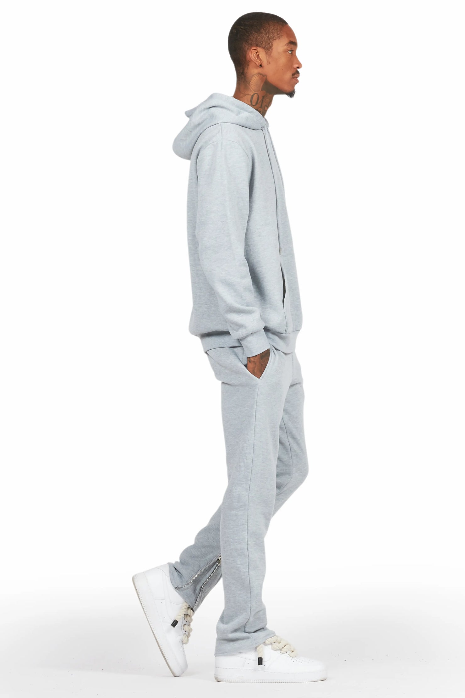 Basic Heather Grey Hoodie/Slim Fit Track Set