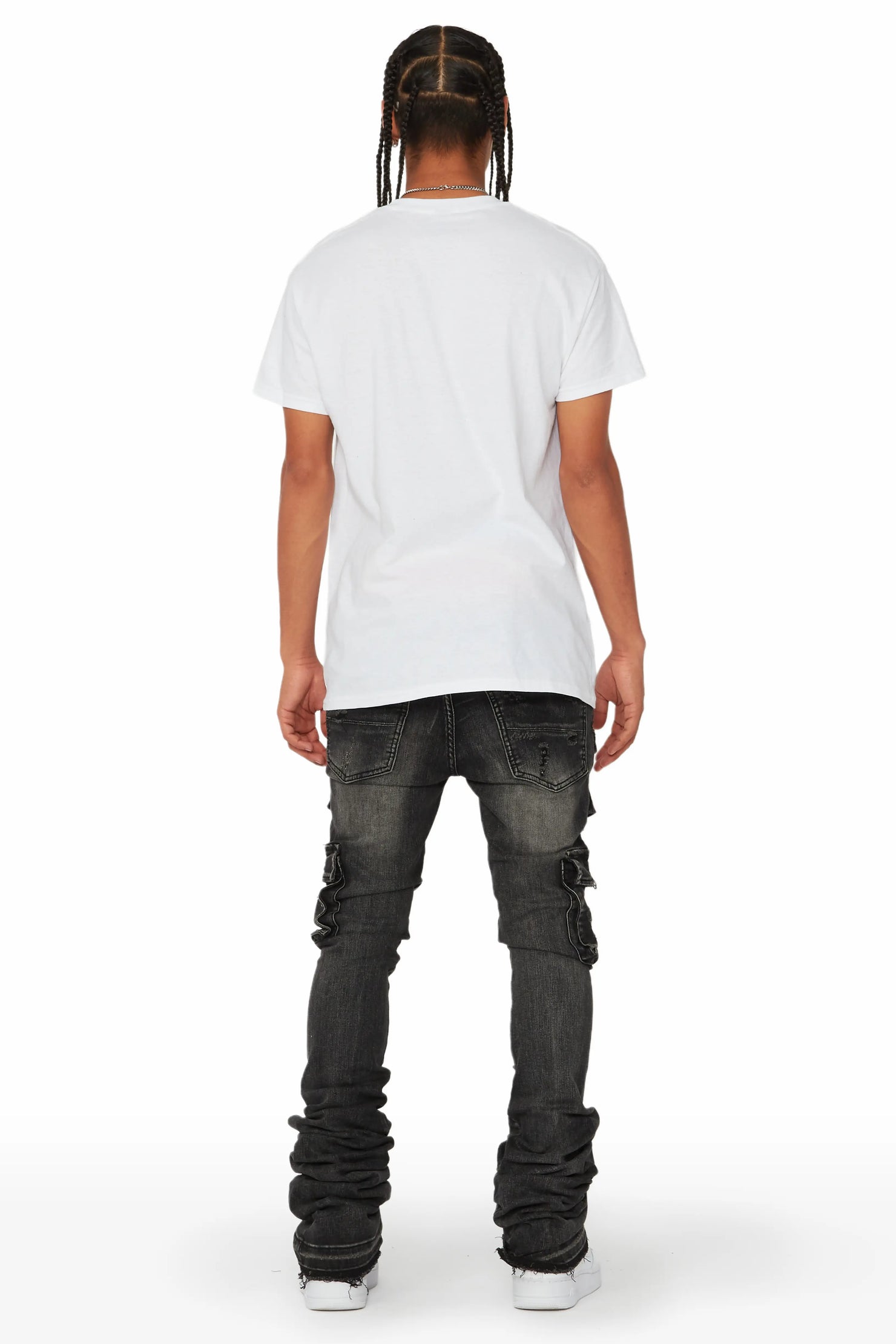 Zaire Grey Cargo Super Stacked Flare Jean