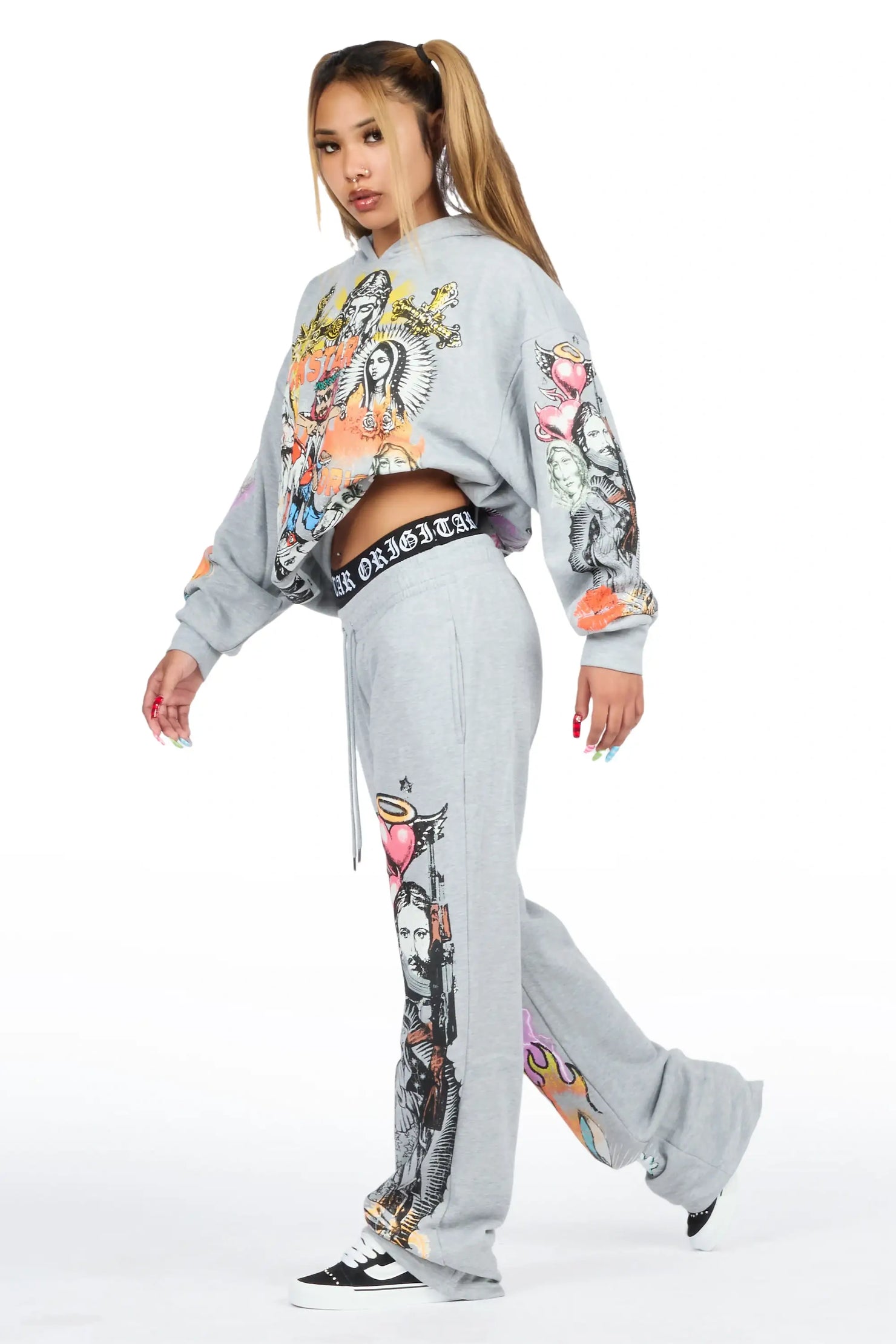 Obscura Heather Grey Graphic Baggy Fit Track Set