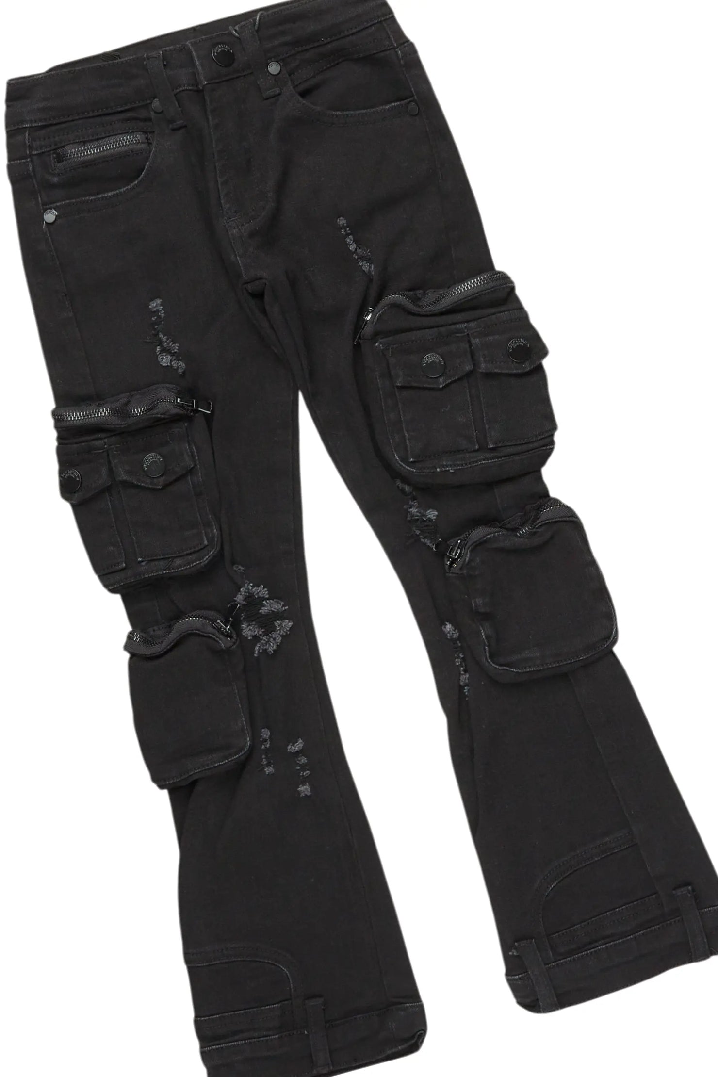 Girls Kammy Beige/Black Hoodie/Stacked Flare Jean Set