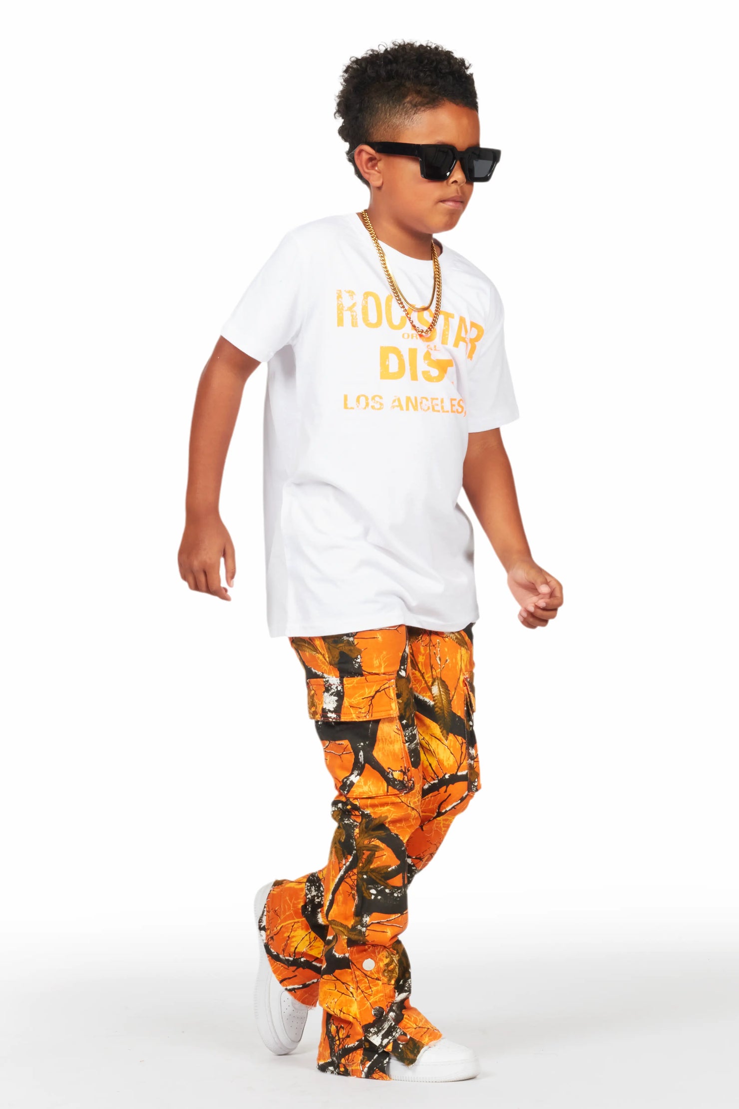 Boys Koen Orange Tree Camo T-Shirt/Stacked Flare Jean Set