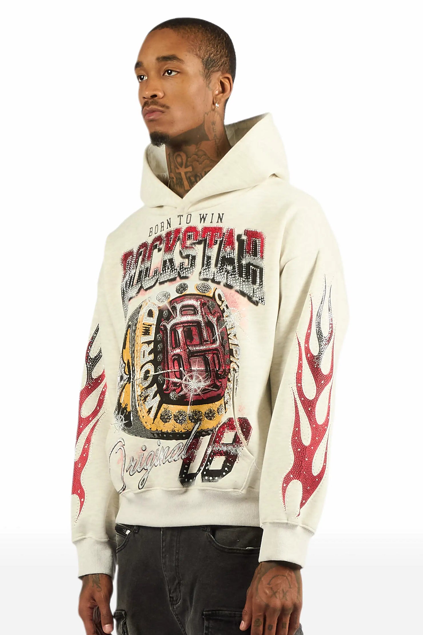 Glans Heather Grey Rhinestone Oversized Hoodie